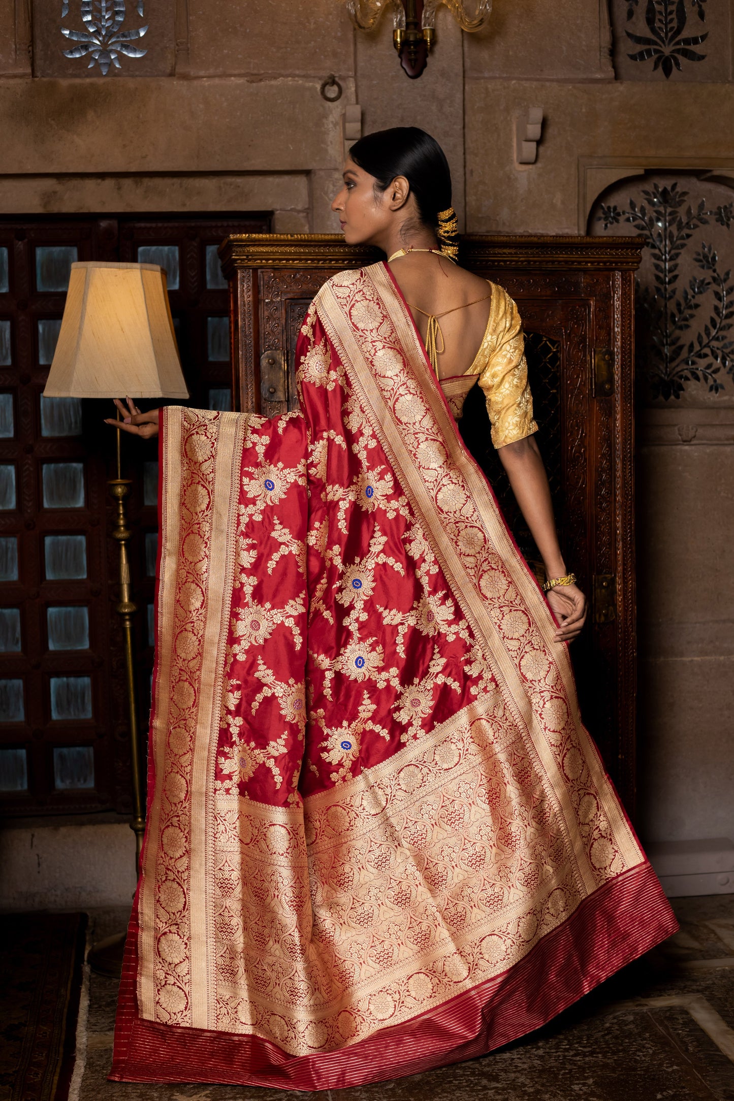 Red Handwoven Kadwa Katan Silk Saree