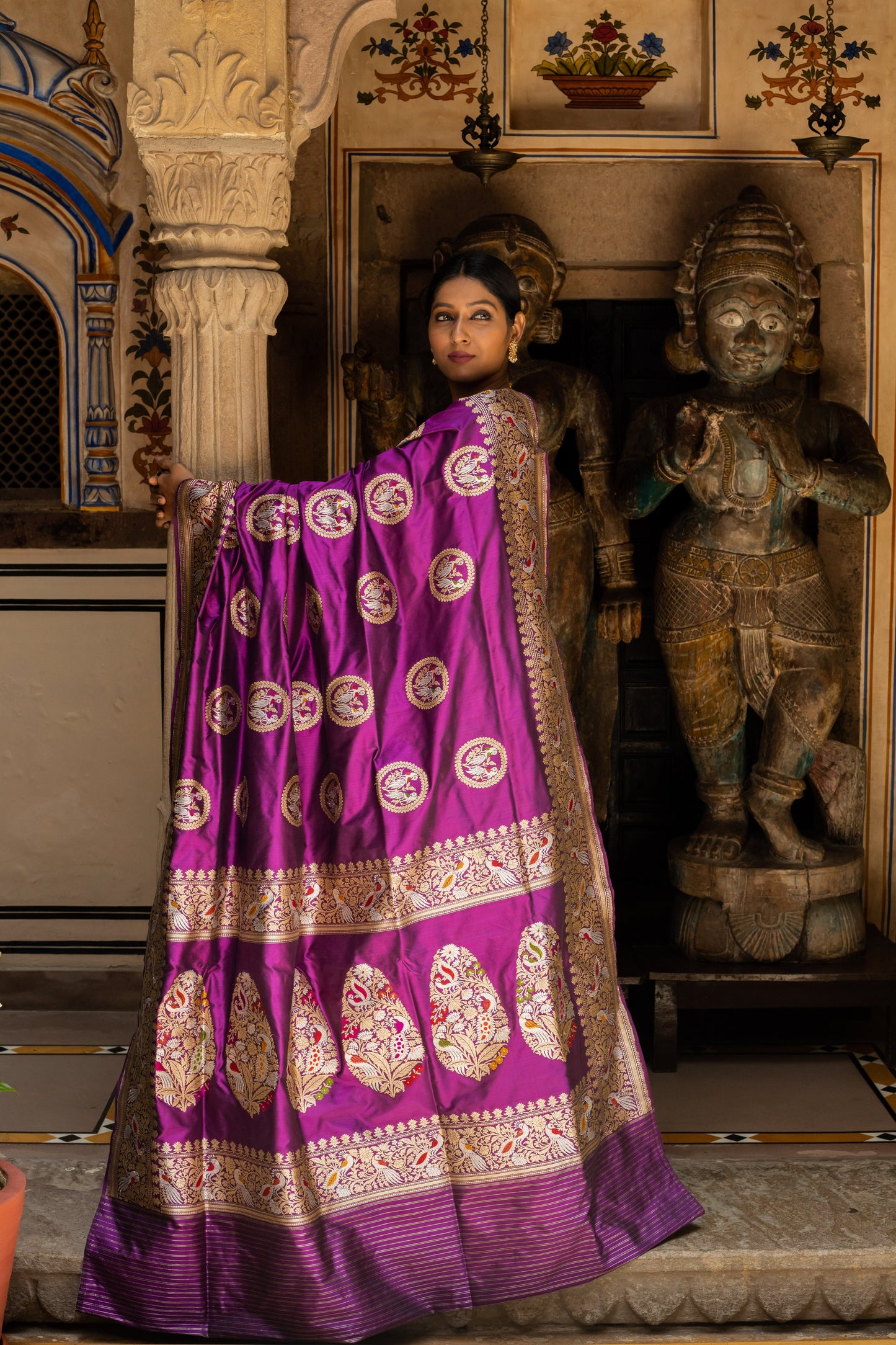 Purple Handwoven Kadwa Katan Silk Saree
