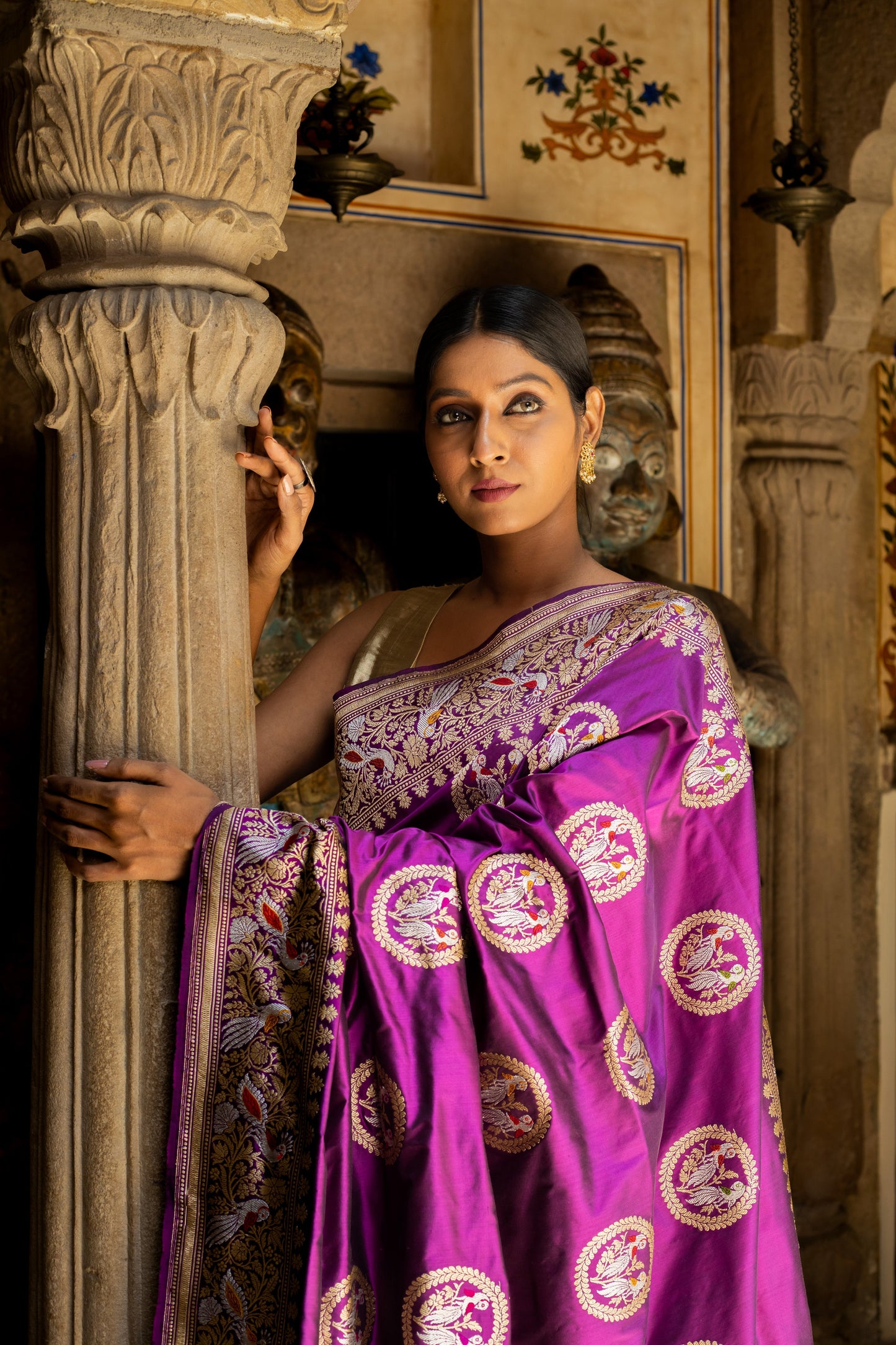 Purple Handwoven Kadwa Katan Silk Saree