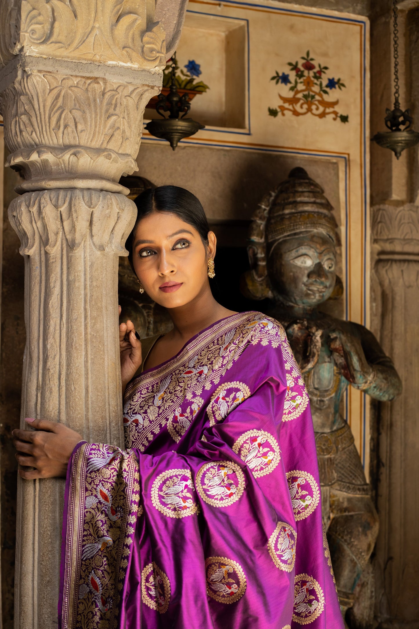 Purple Handwoven Kadwa Katan Silk Saree