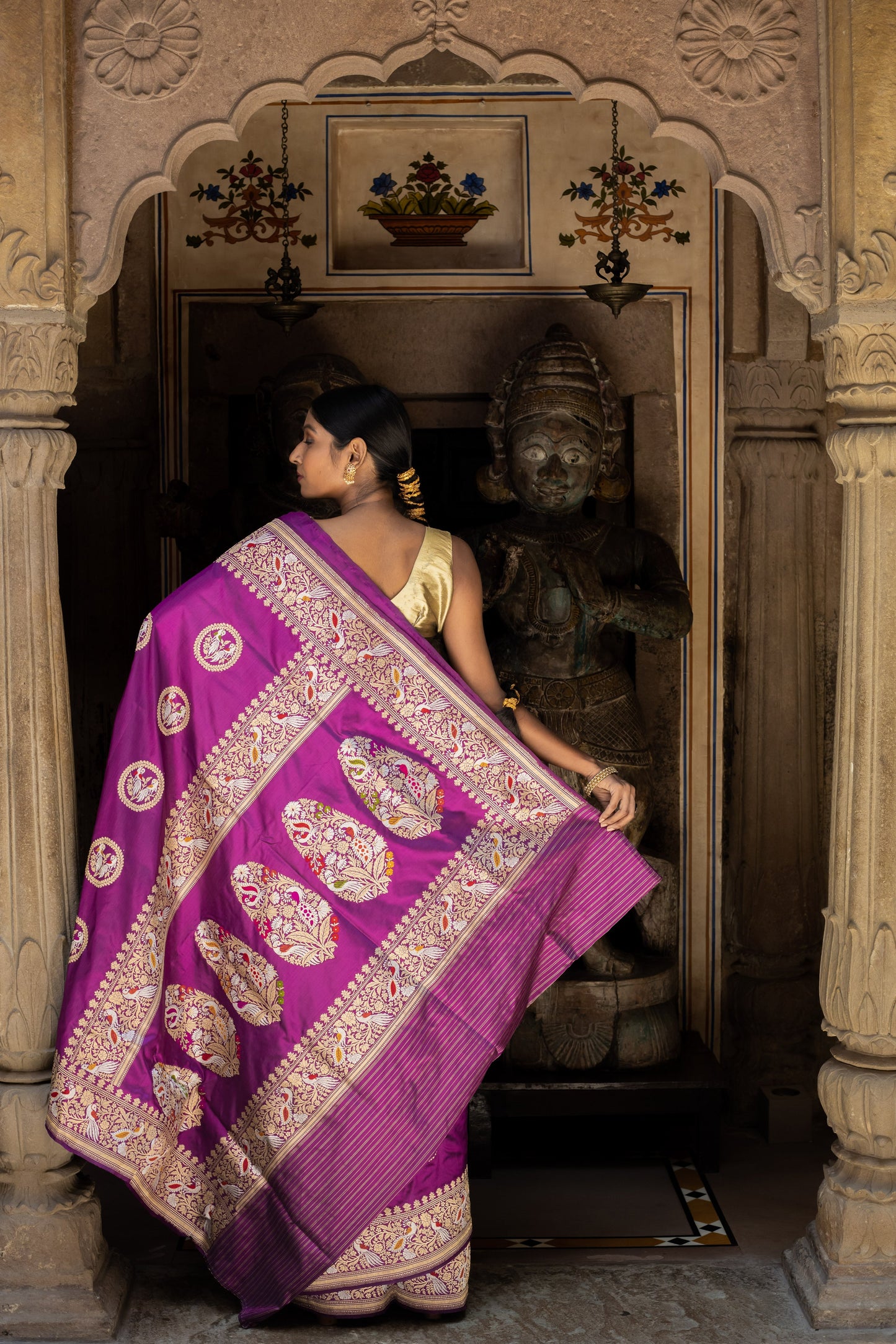 Purple Handwoven Kadwa Katan Silk Saree