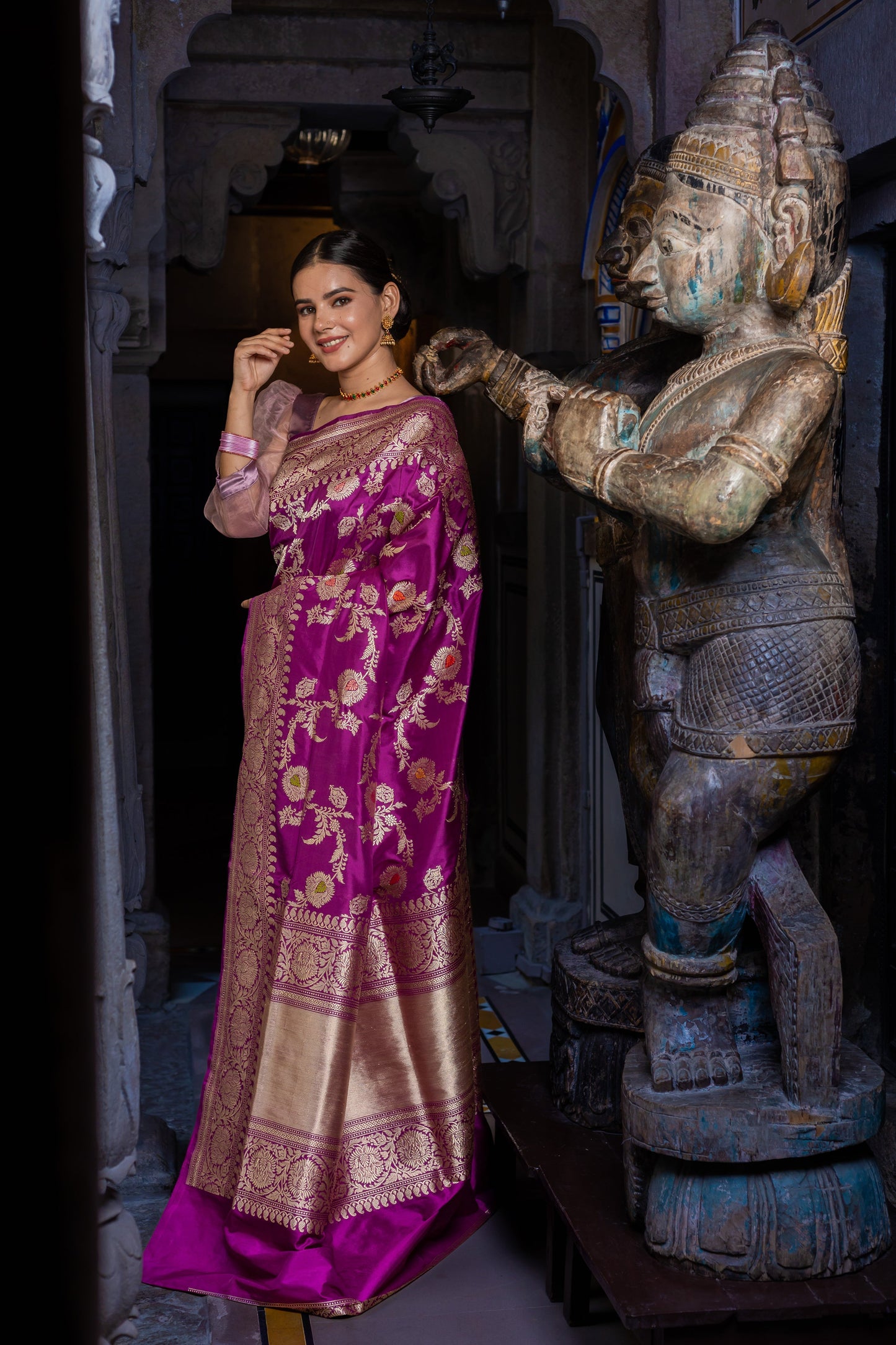 Purple Handwoven Kadwa Katan Silk Saree