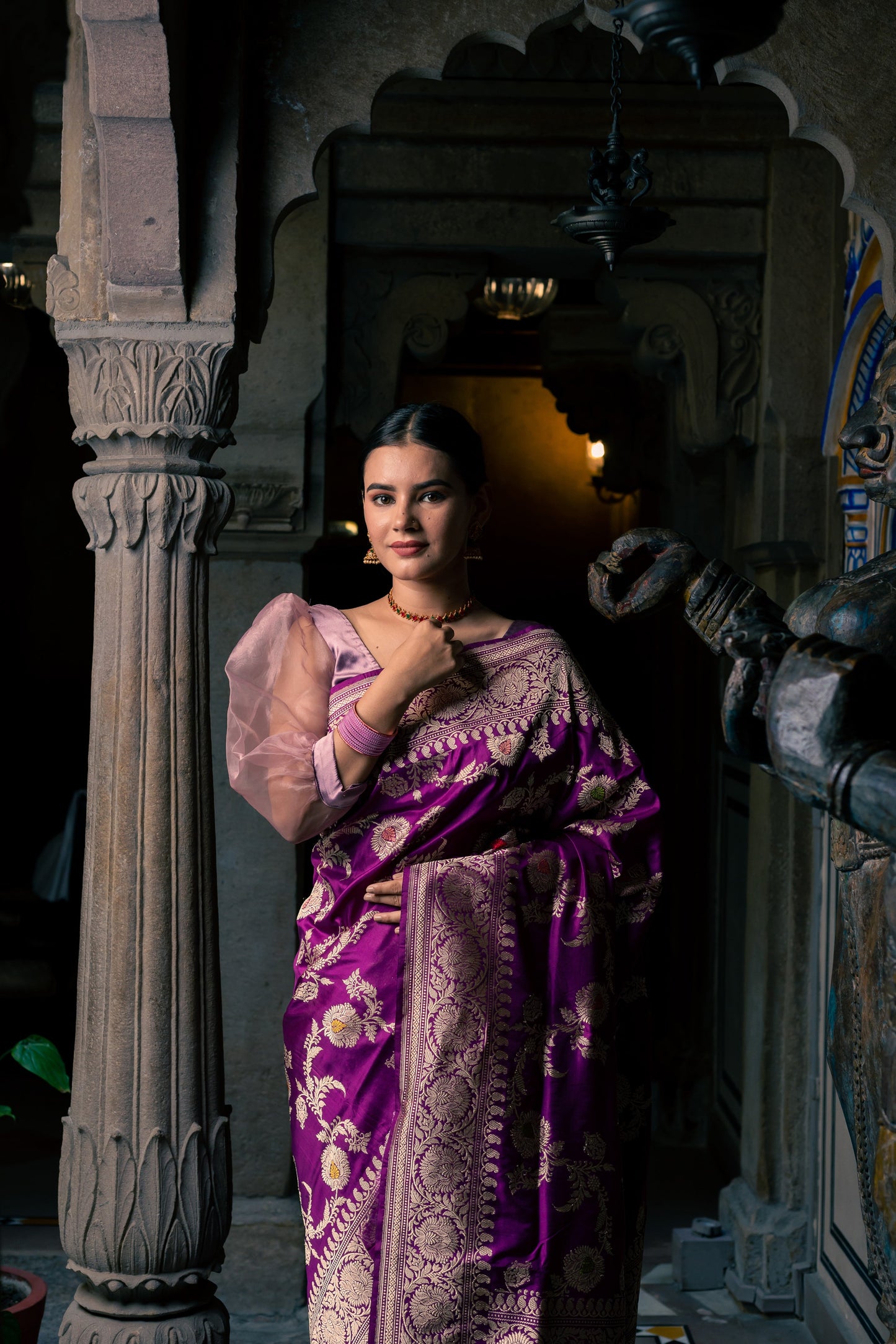Purple Handwoven Kadwa Katan Silk Saree
