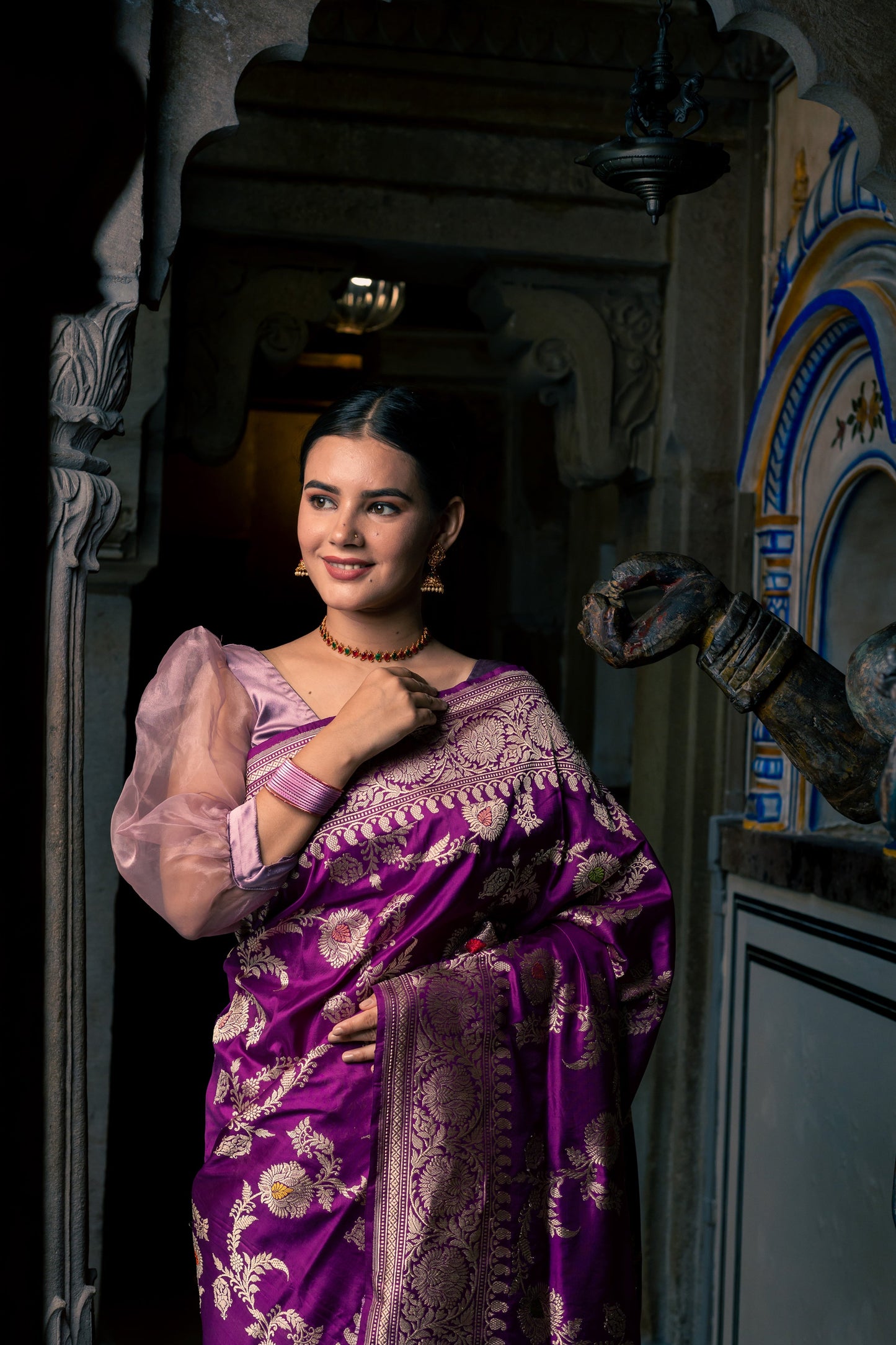 Purple Handwoven Kadwa Katan Silk Saree