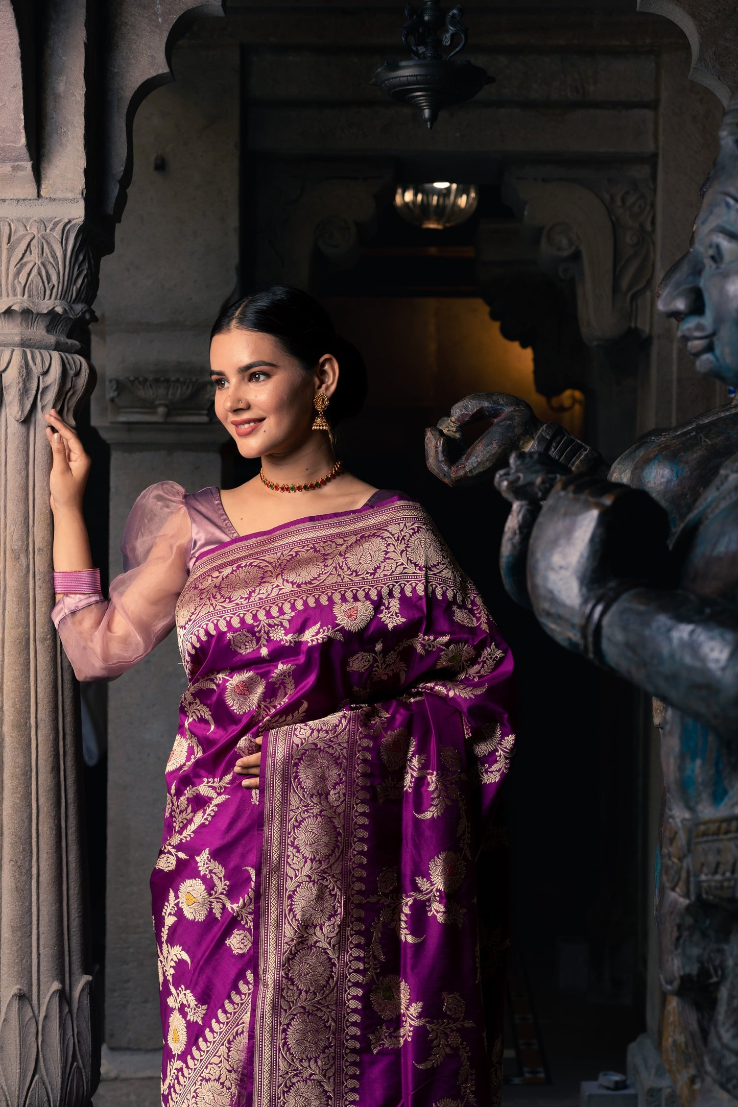 Purple Handwoven Kadwa Katan Silk Saree