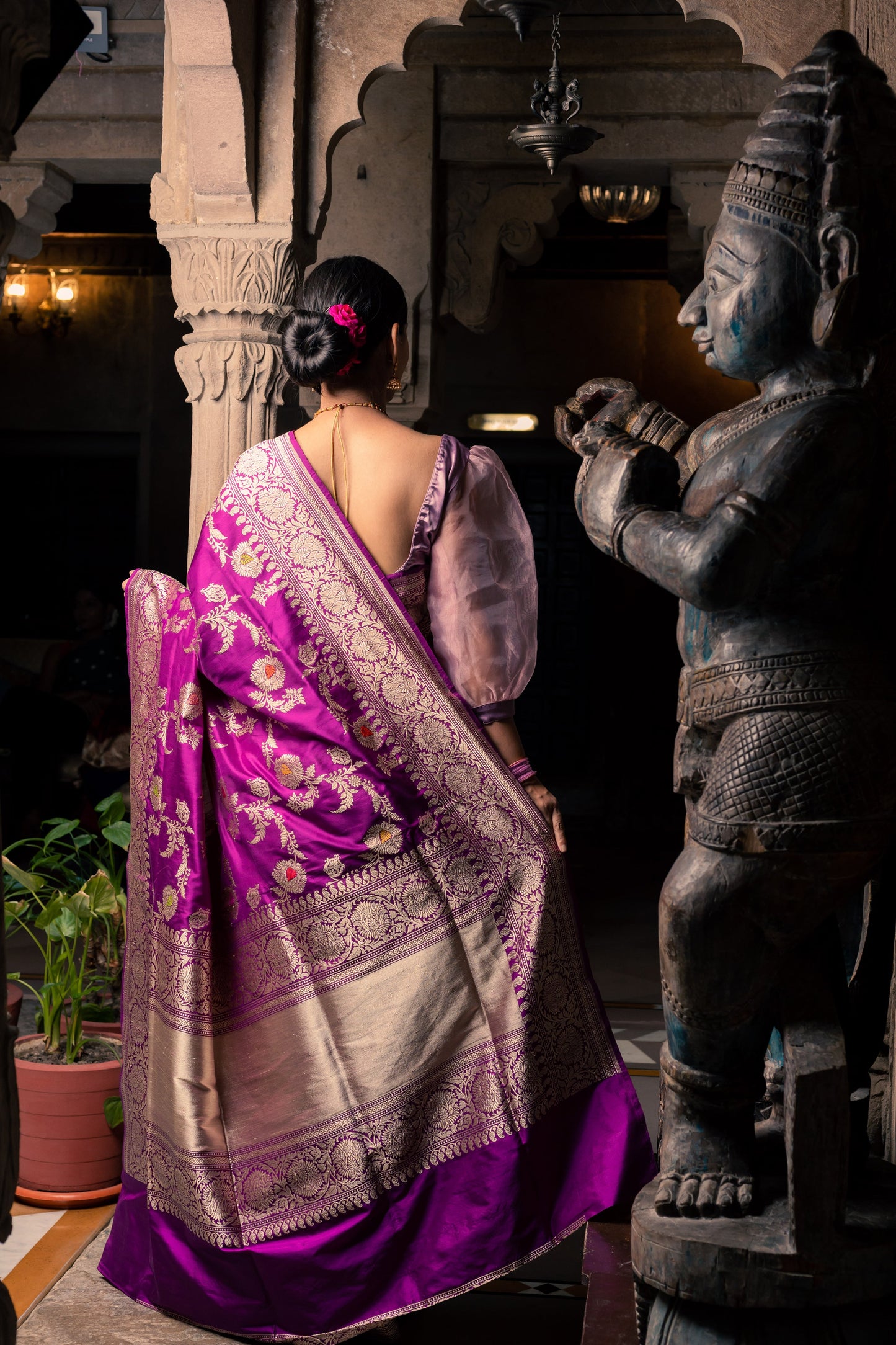 Purple Handwoven Kadwa Katan Silk Saree