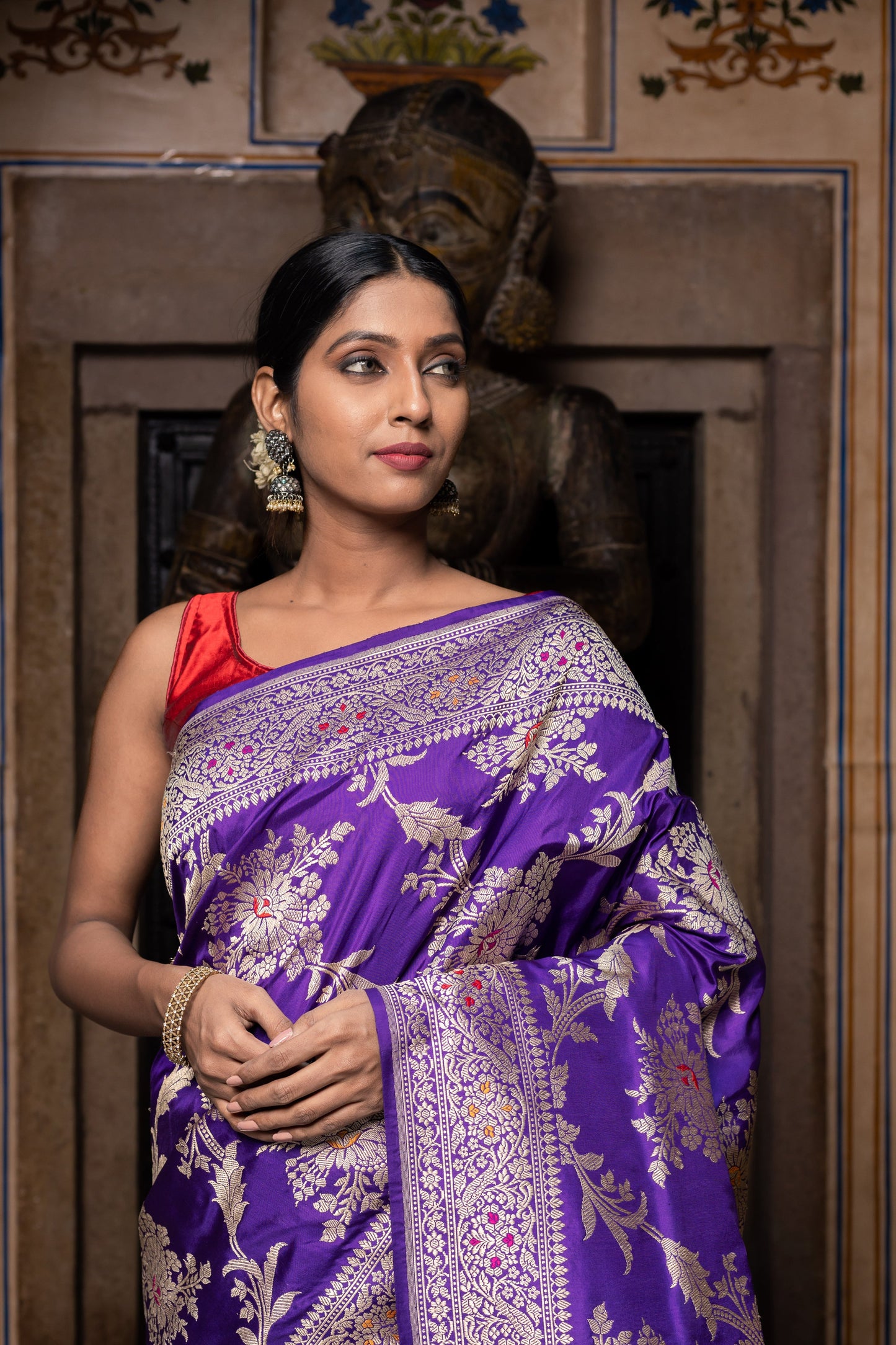 Purple Handwoven Kadwa Katan Silk Saree