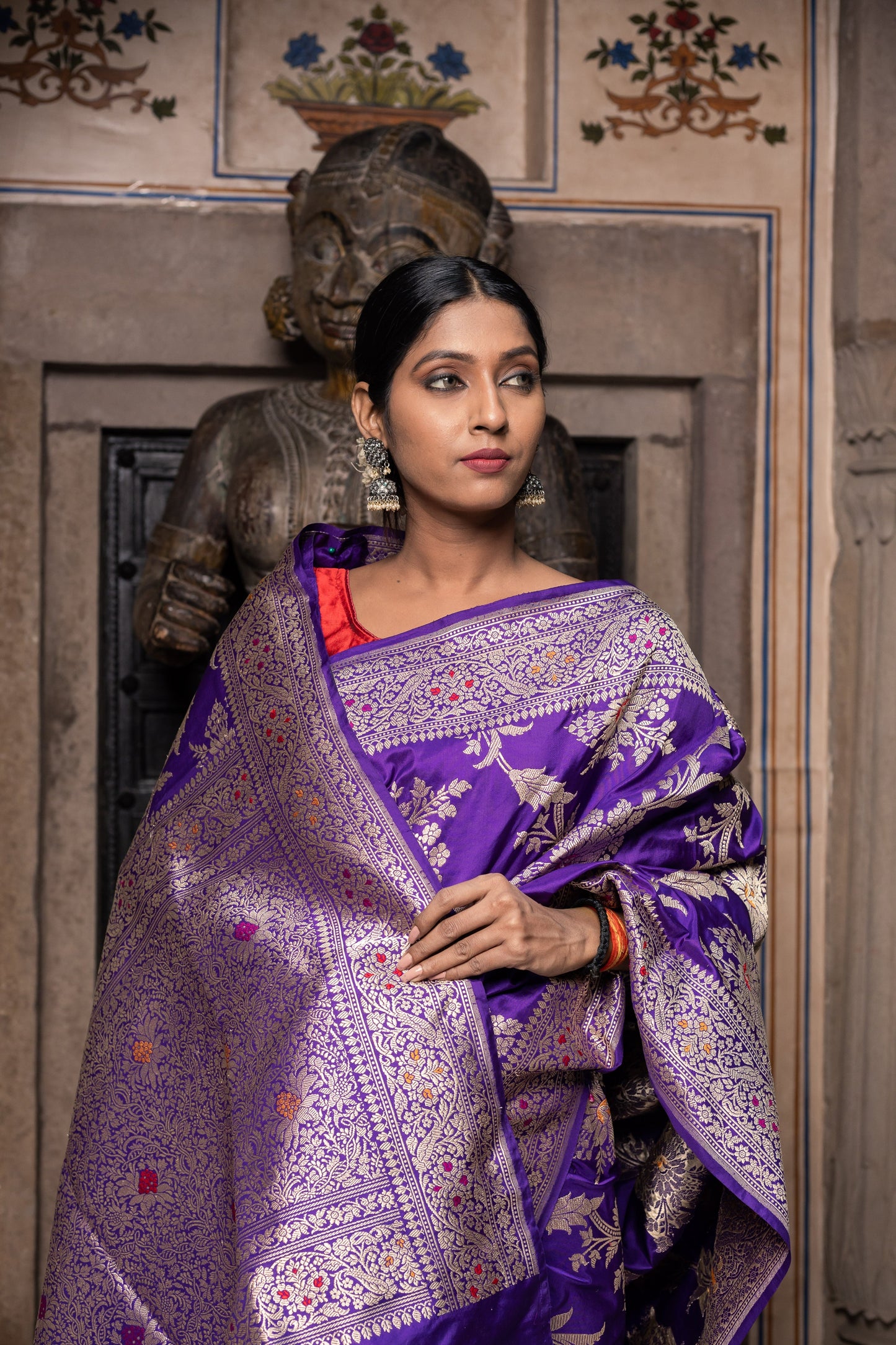 Purple Handwoven Kadwa Katan Silk Saree