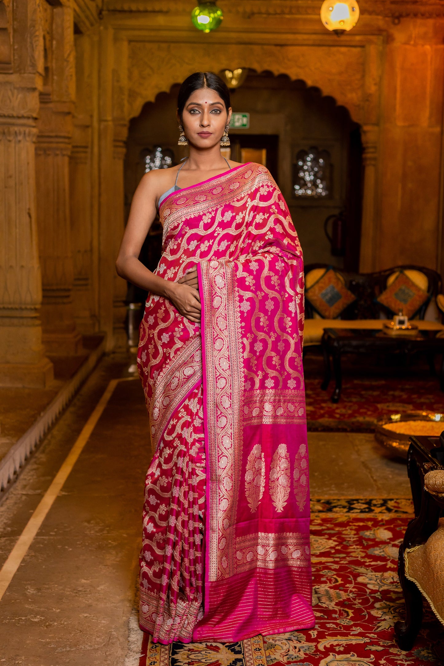 Pink Handwoven Kadwa Katan Silk Saree