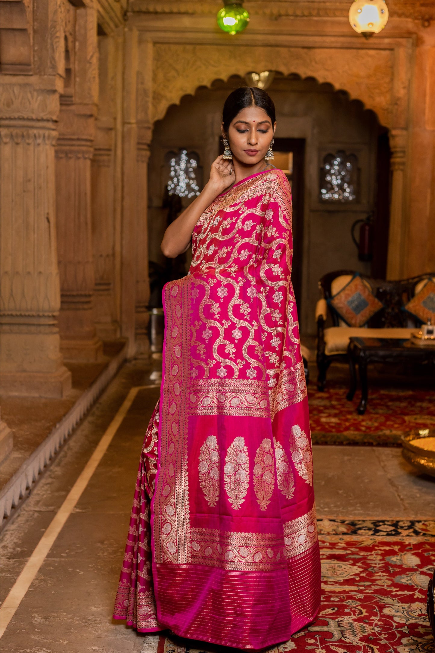 Pink Handwoven Kadwa Katan Silk Saree