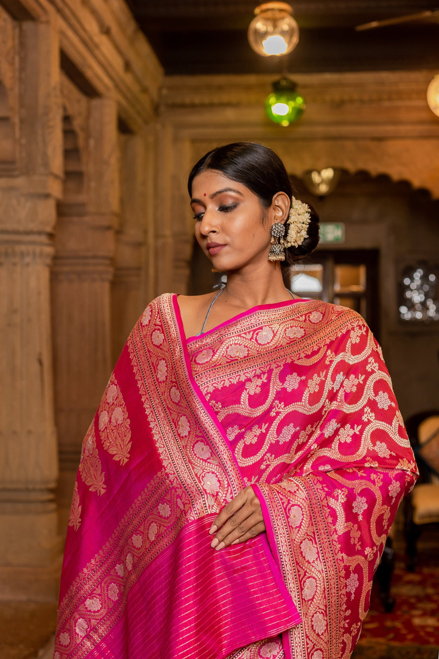 Pink Handwoven Kadwa Katan Silk Saree