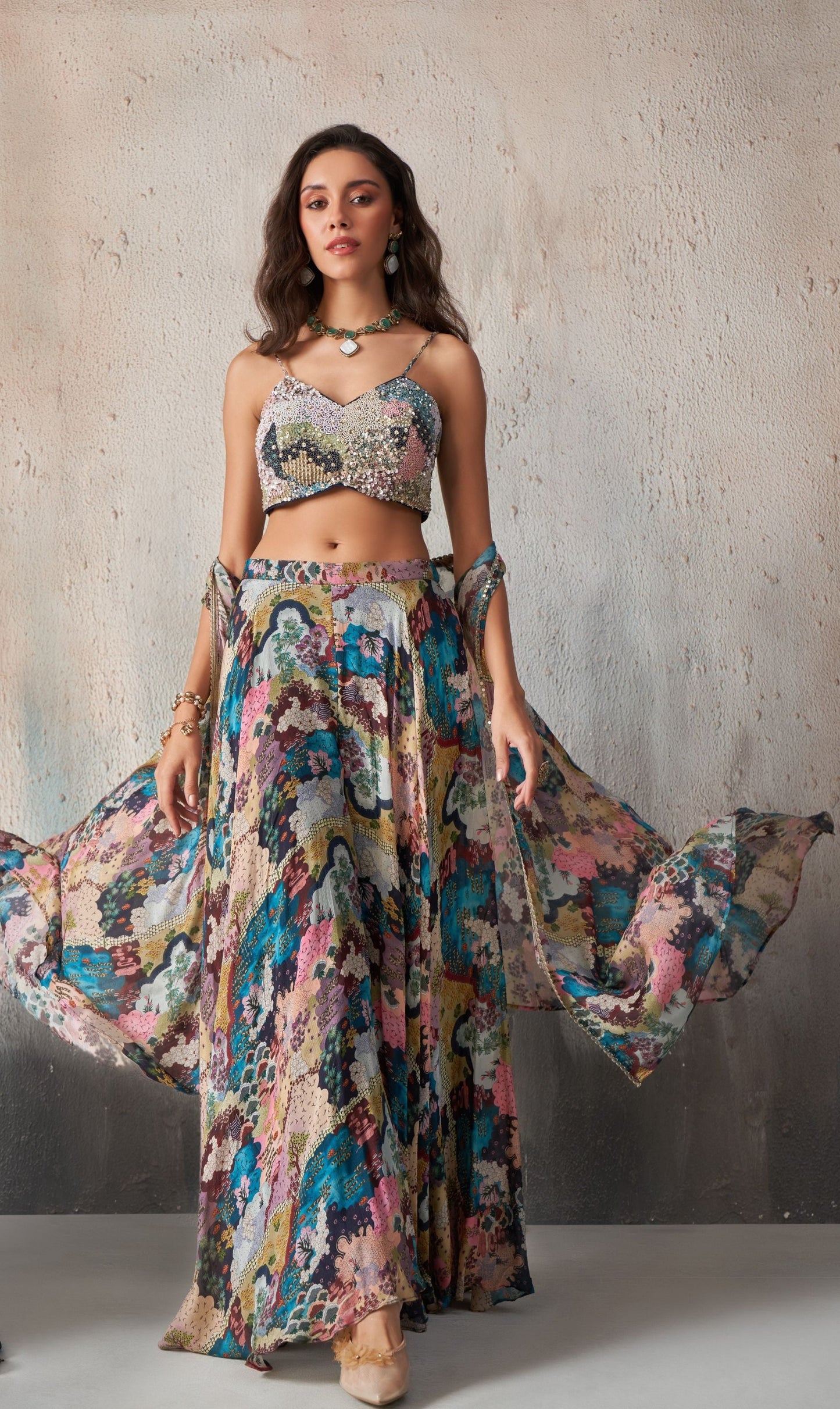 Blue Khatli Embroidered Chinnon Party Wear Lehenga
