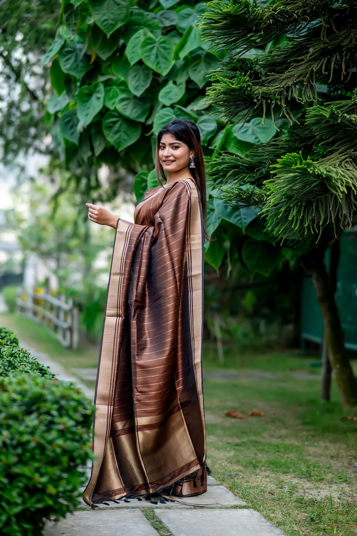 Coffee Raw Silk Lining Zari woven Saree