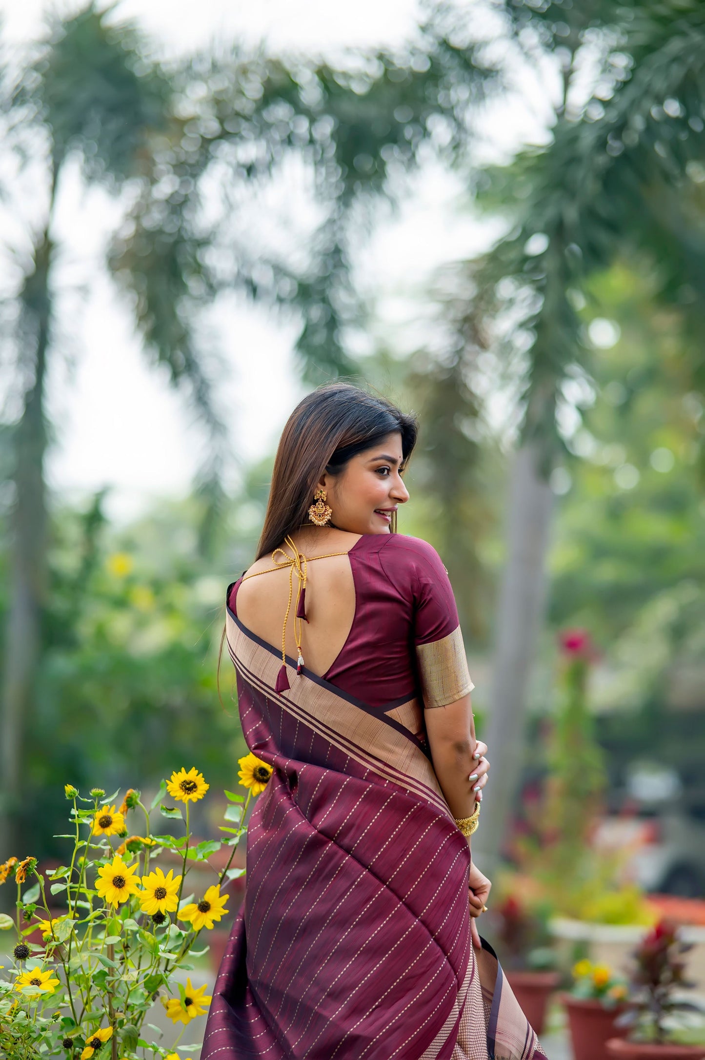 Maroon Raw Silk Lining Zari woven Saree