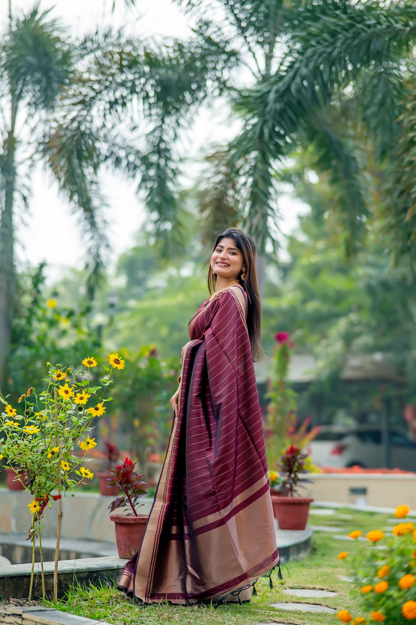 Maroon Raw Silk Lining Zari woven Saree