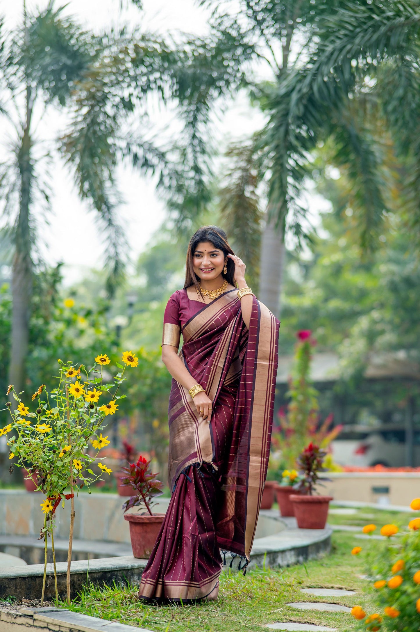 Maroon Raw Silk Lining Zari woven Saree