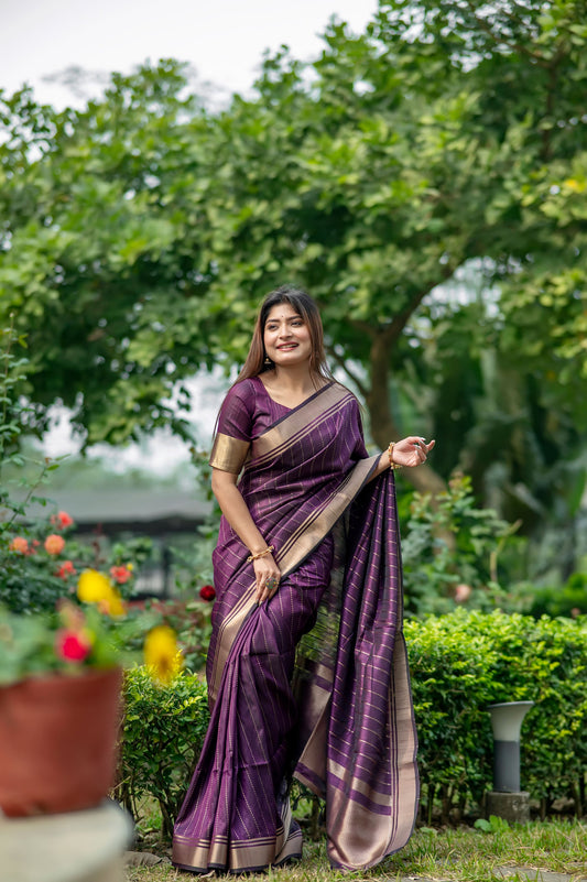 Wine Raw Silk Lining Zari woven Saree