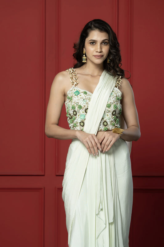 Mint-Green Crepe Drape Saree