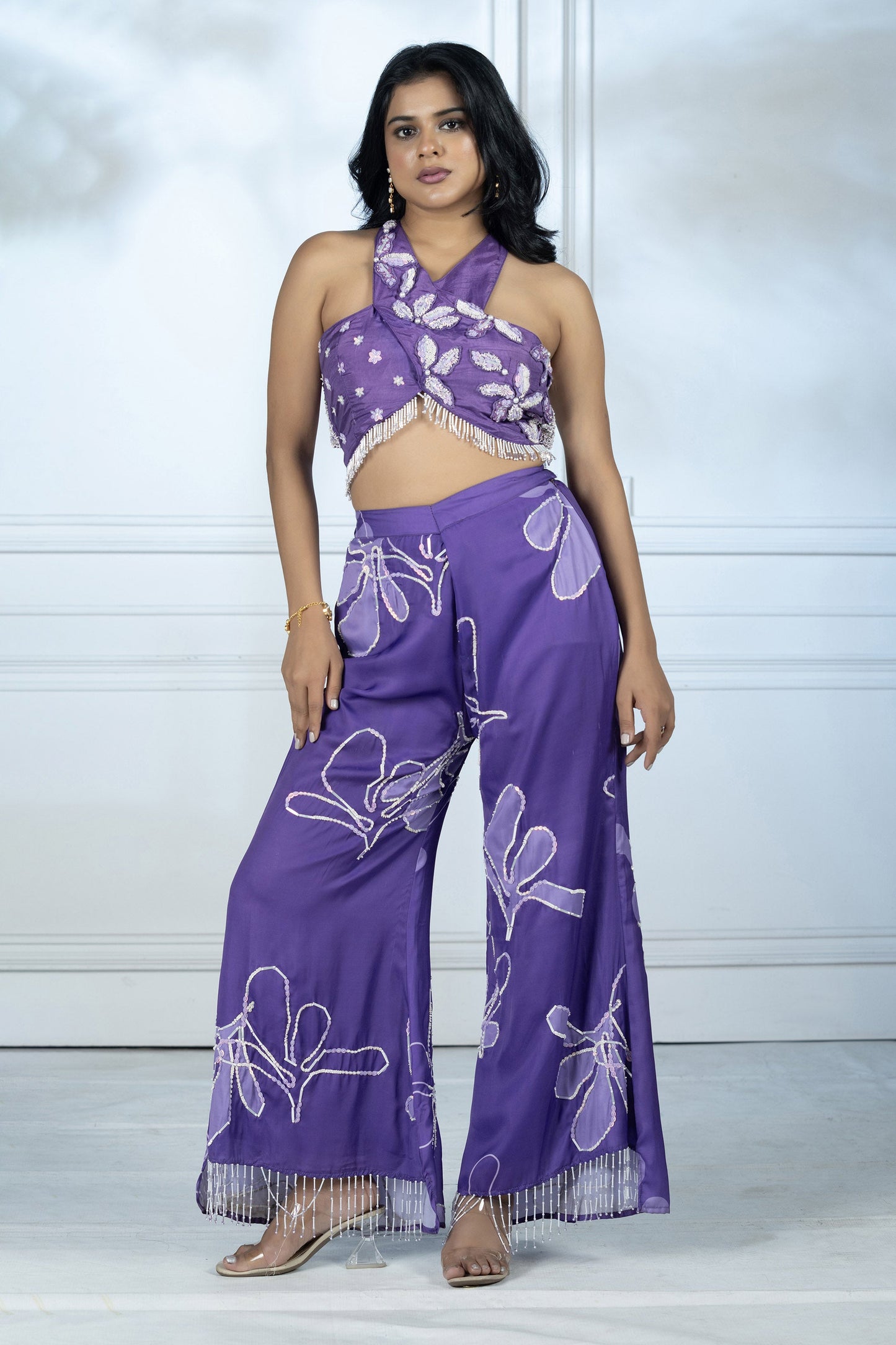 Violet Dola Silk Printed Indo western 2 Piece Set