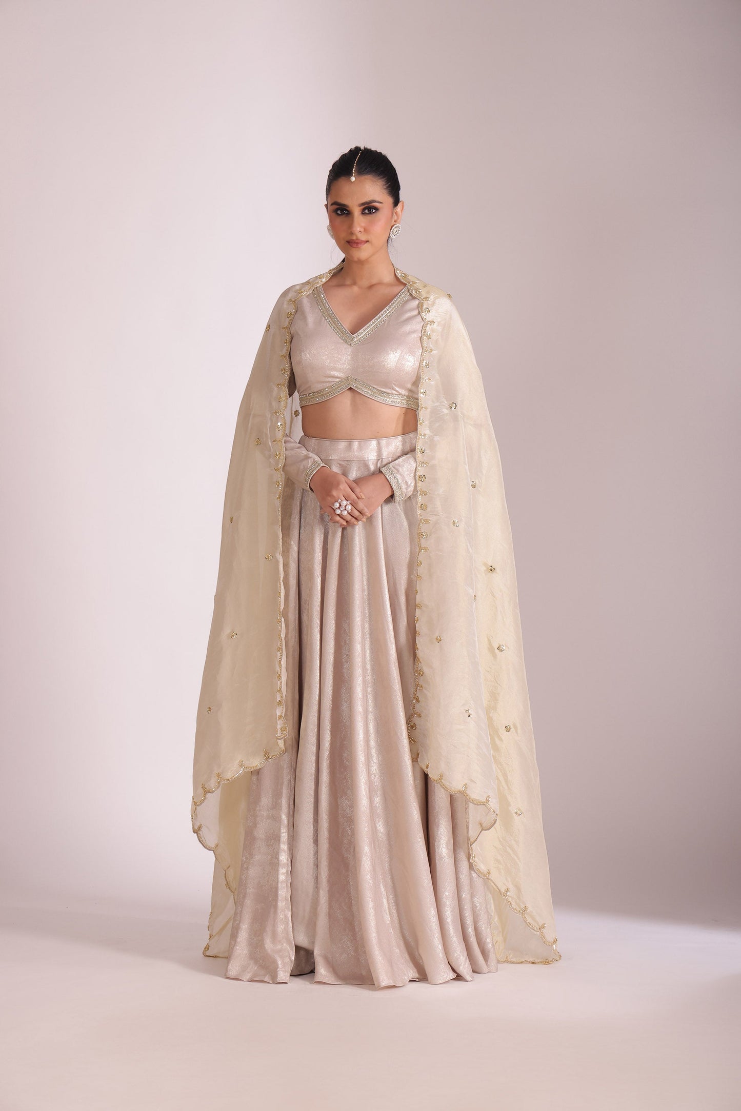 Jhalak Beige Embroidered Crepe Lehenga And Dupatta