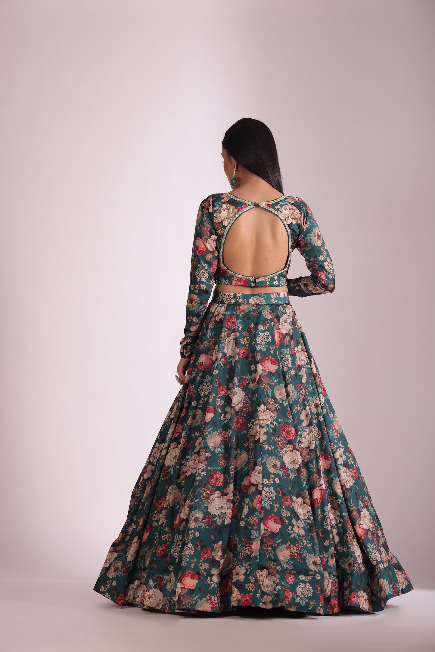 Gulzar Green Printed Silk Crepe Lehenga And Dupatta