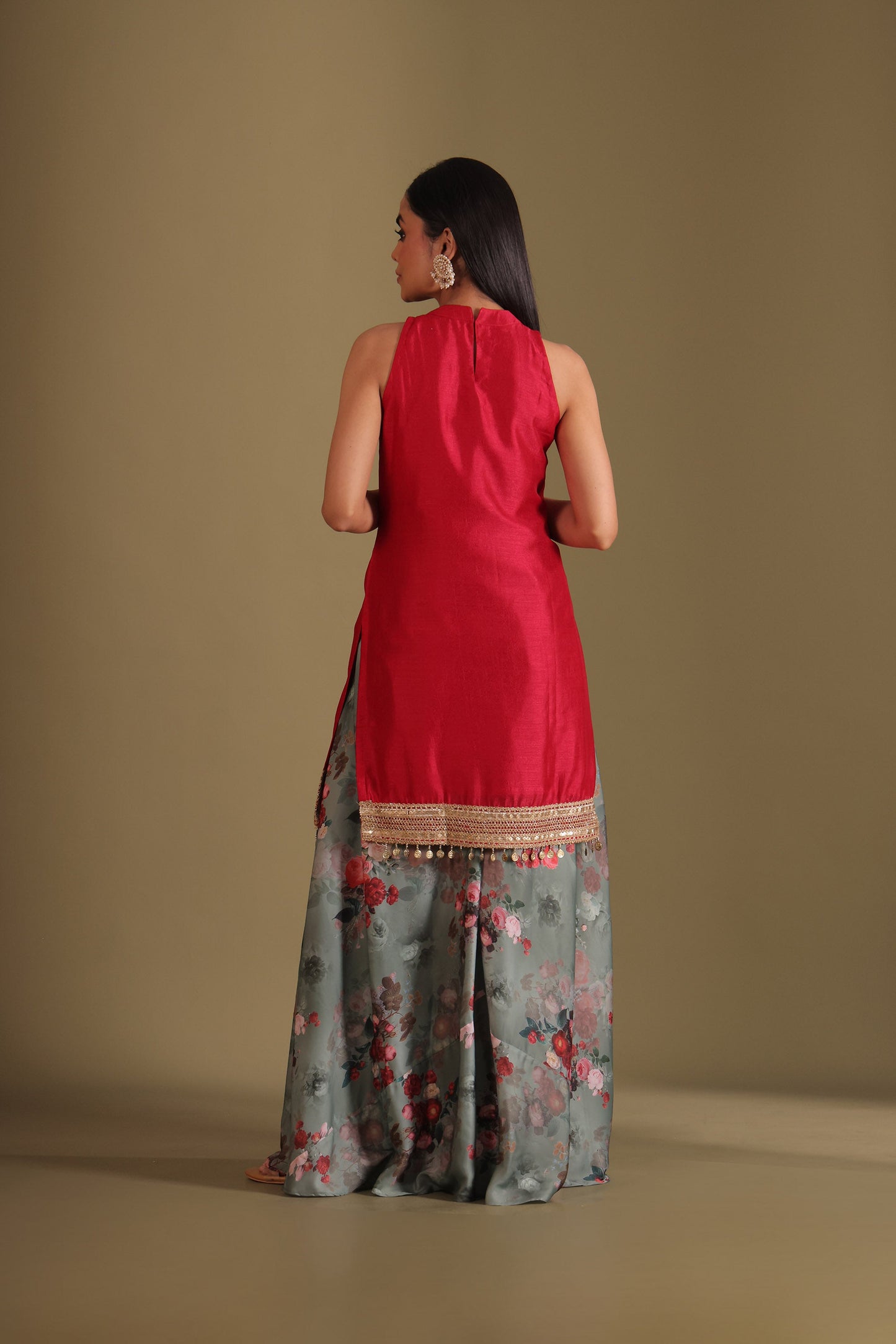 Gulzar Red & Green Printed Kashmiri Silk Sharara And Dupatta