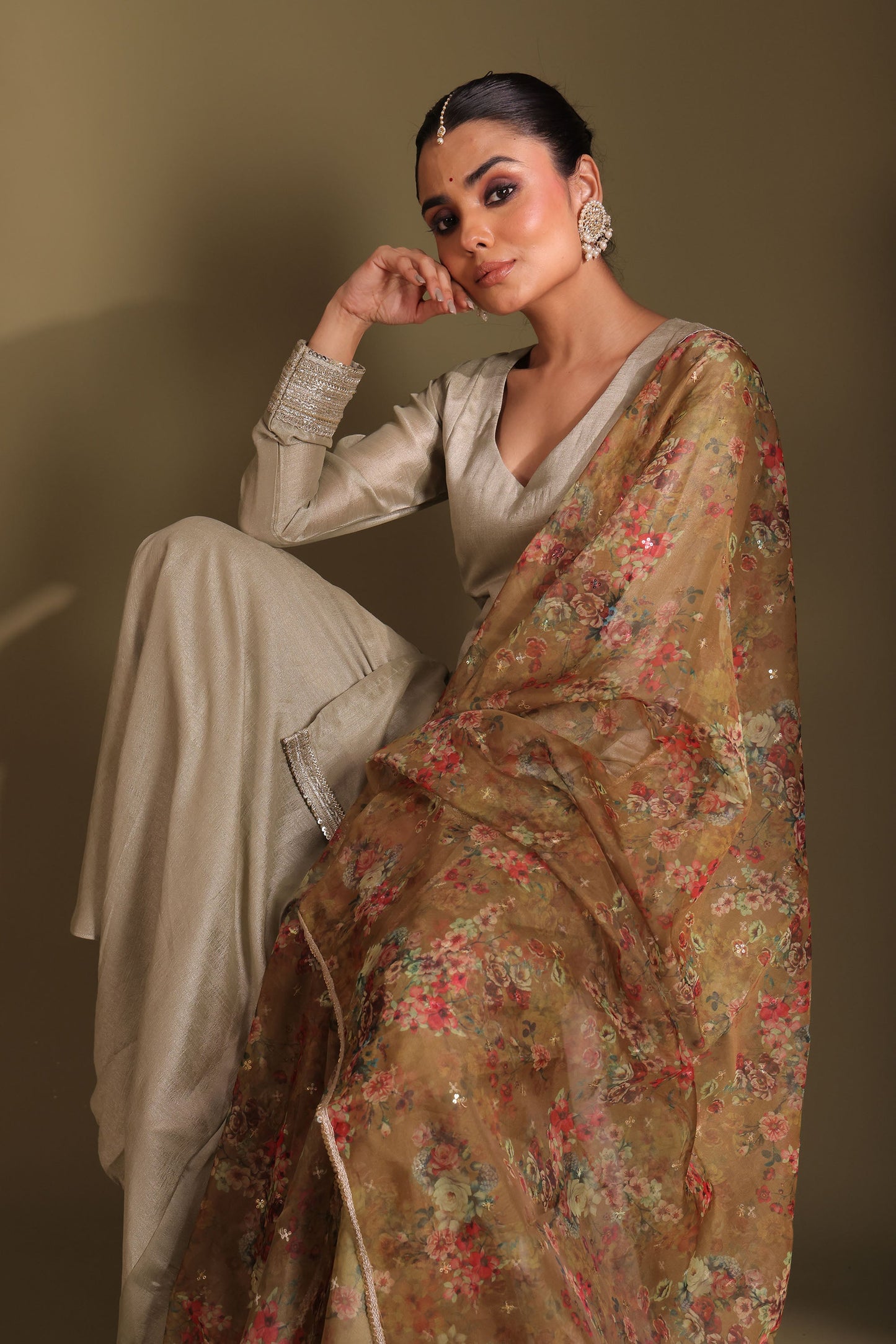 Jhalak Sage Embroidered Kashmiri Silk Sharara And Dupatta