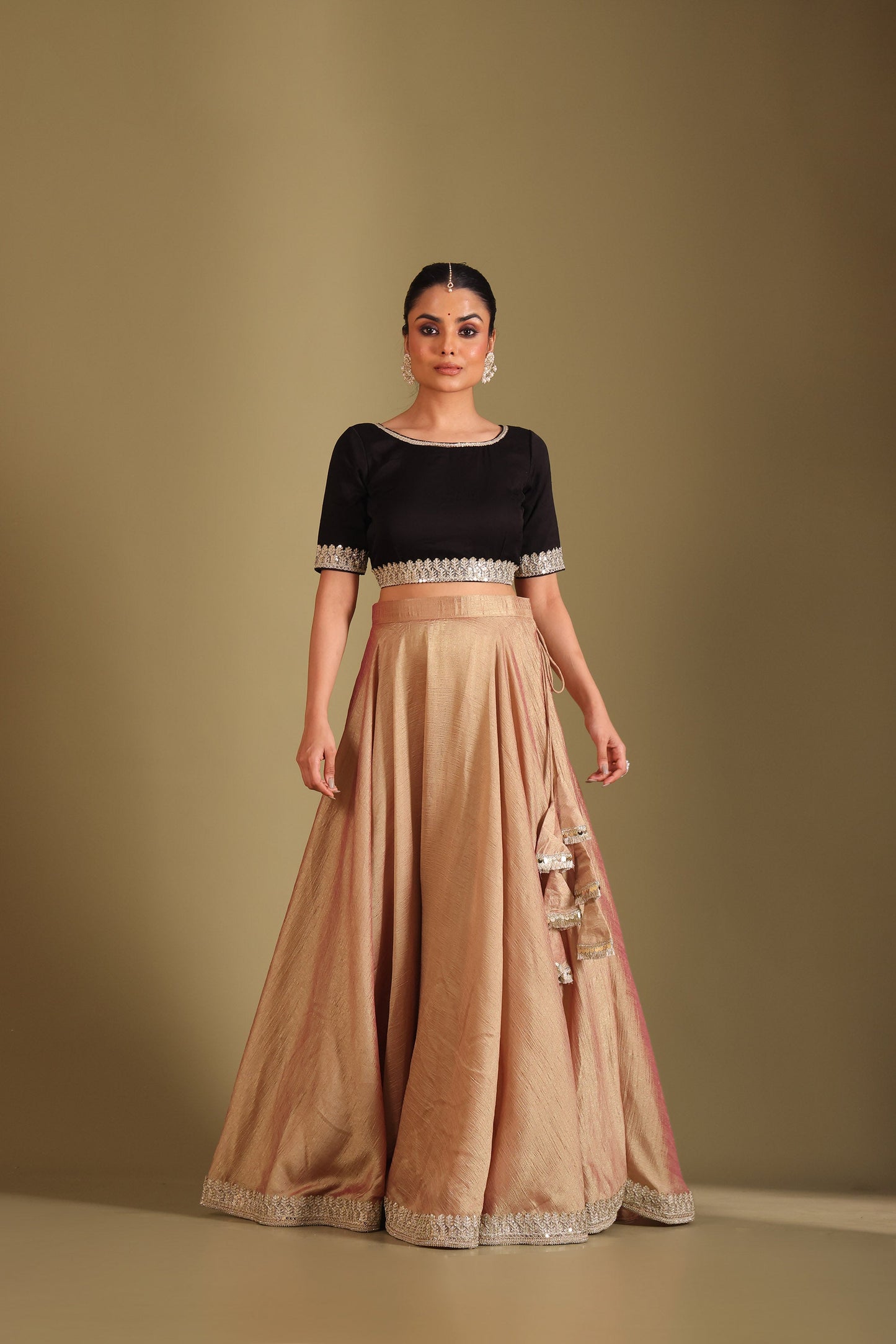 Jhalak Rose Gold & Black Kashmiri Silk Printed Lehenga And Dupatta