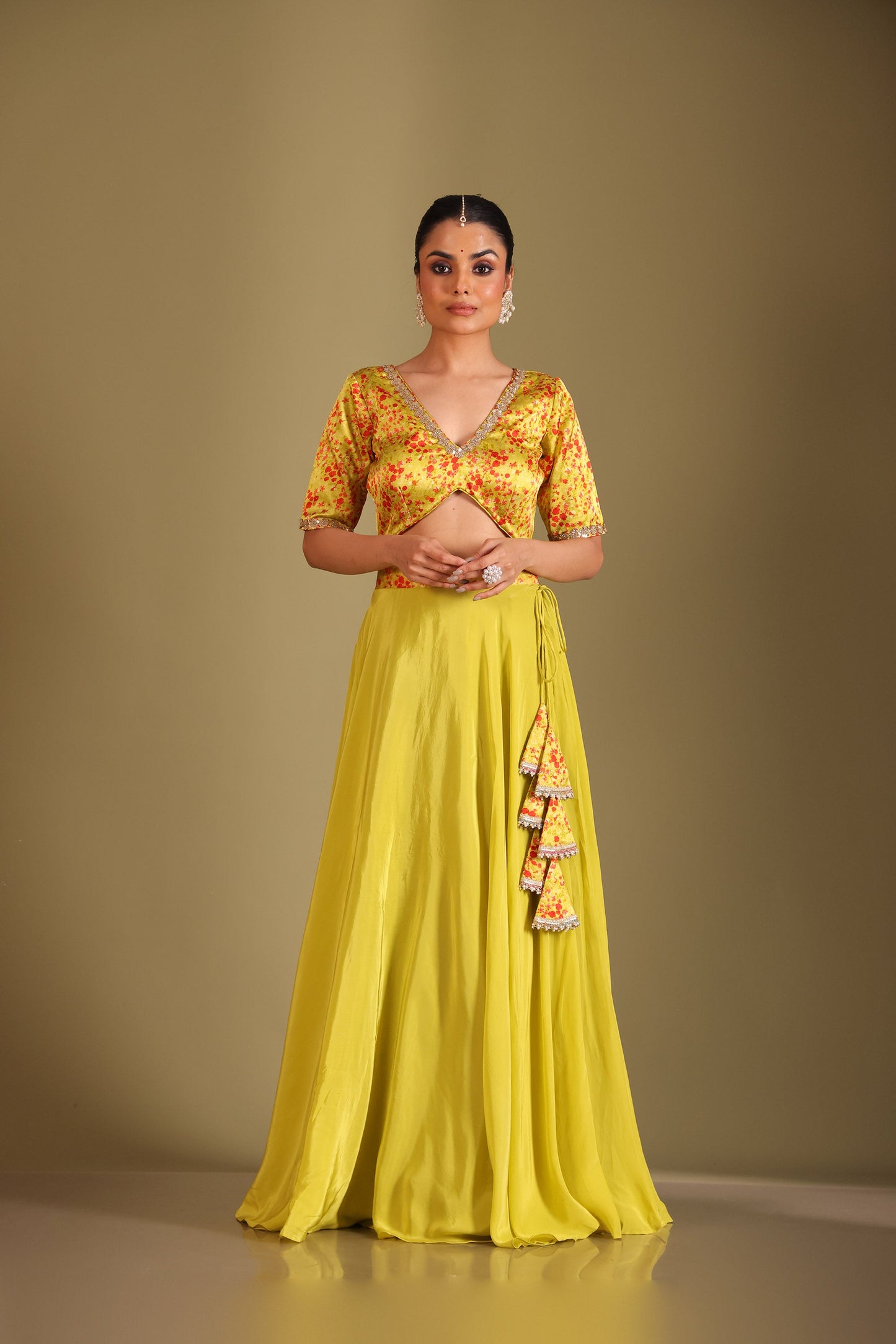 Gulzar Lime Printed Silk Crepe Lehenga And Dupatta