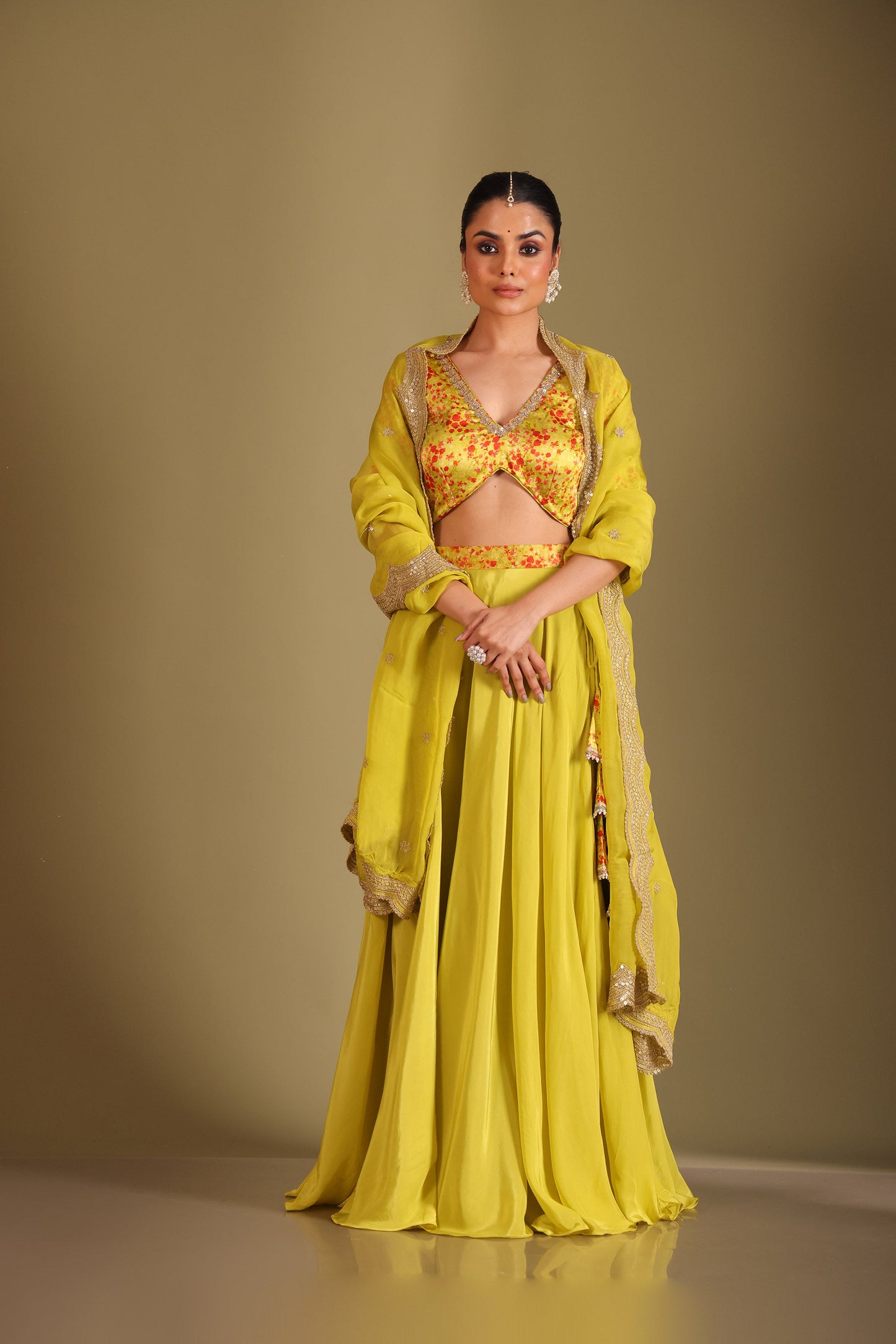 Gulzar Lime Printed Silk Crepe Lehenga And Dupatta