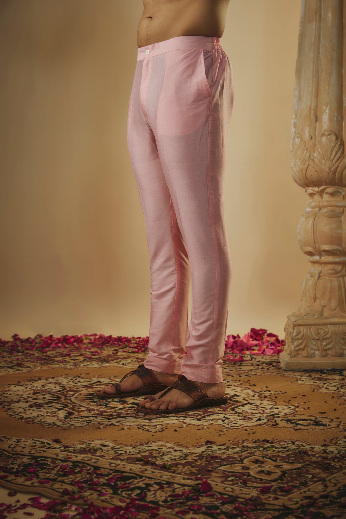 Ivory pink digital print splendid silk kurta jacket set.