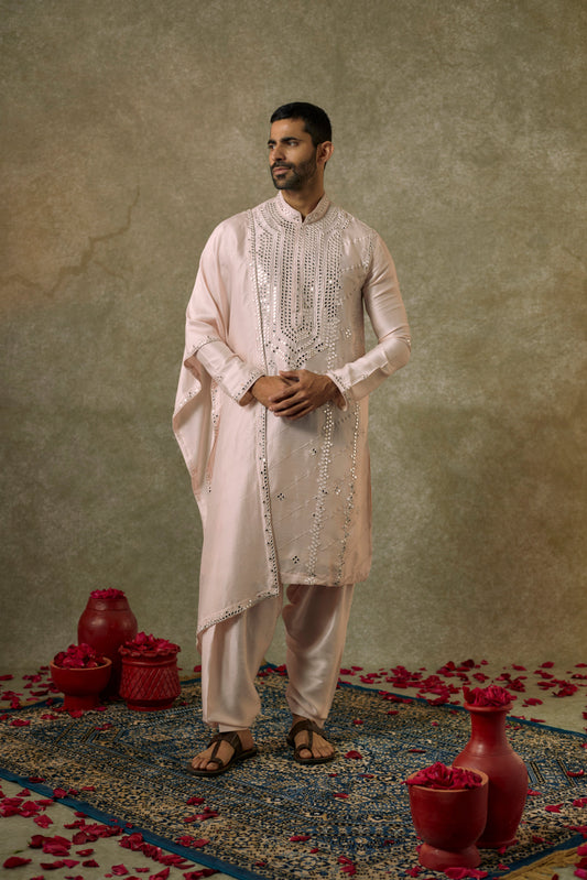 Light Pink  art silk mirror embroidered patiala suit set