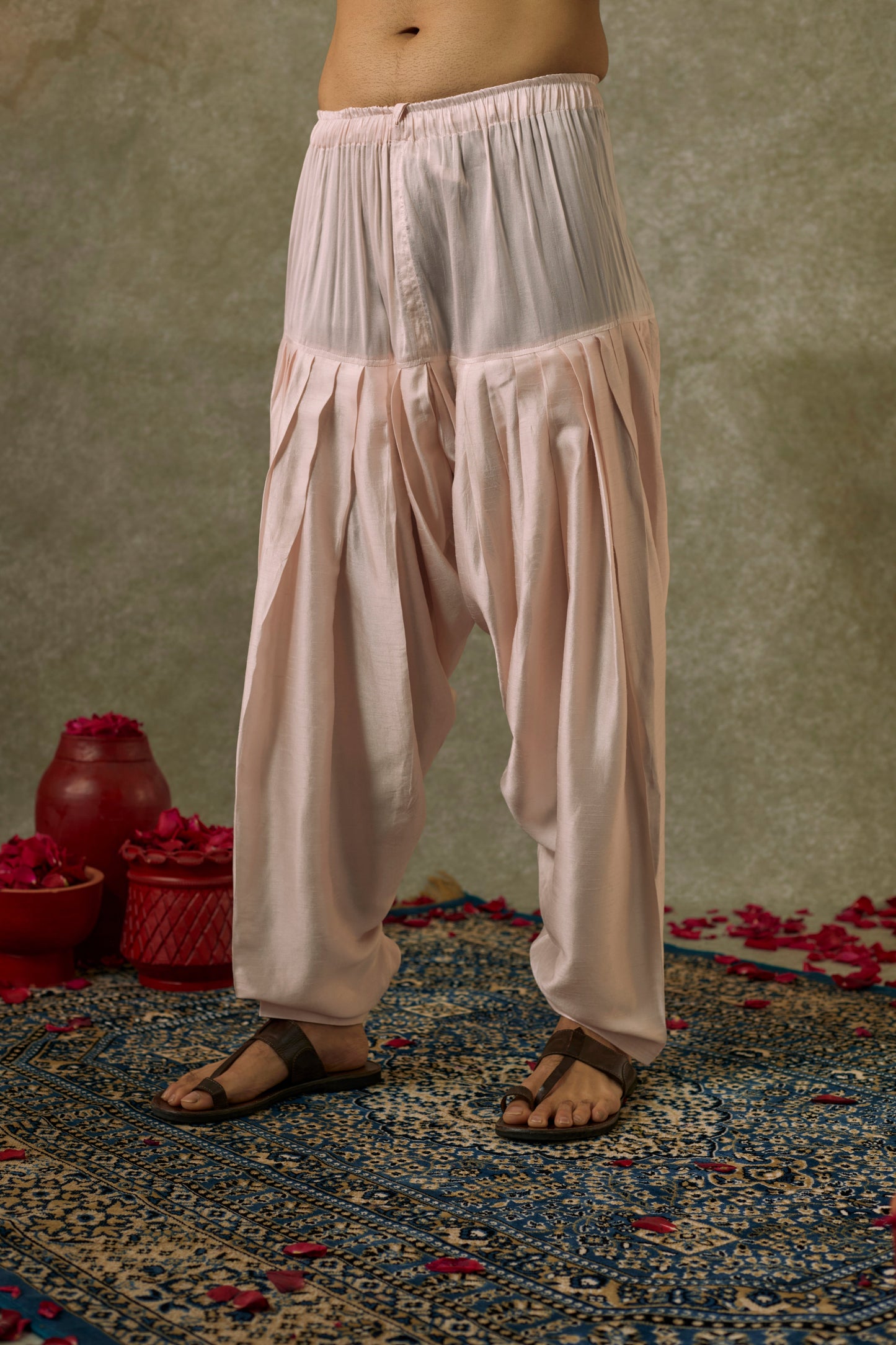 Light Pink art silk mirror embroidered patiala suit set