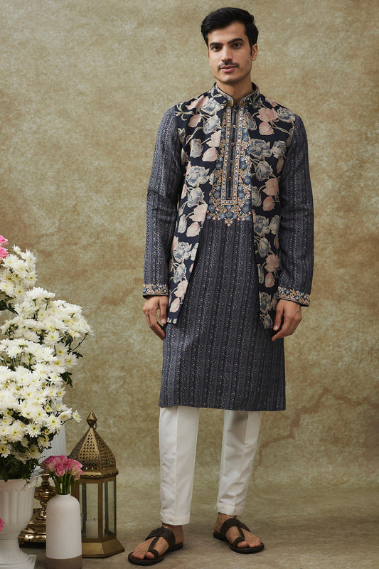 Royal Blue Splendid Silk Kurta Jacket Set