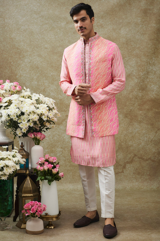 Rose Pink Art Silk Koti Kurta Set