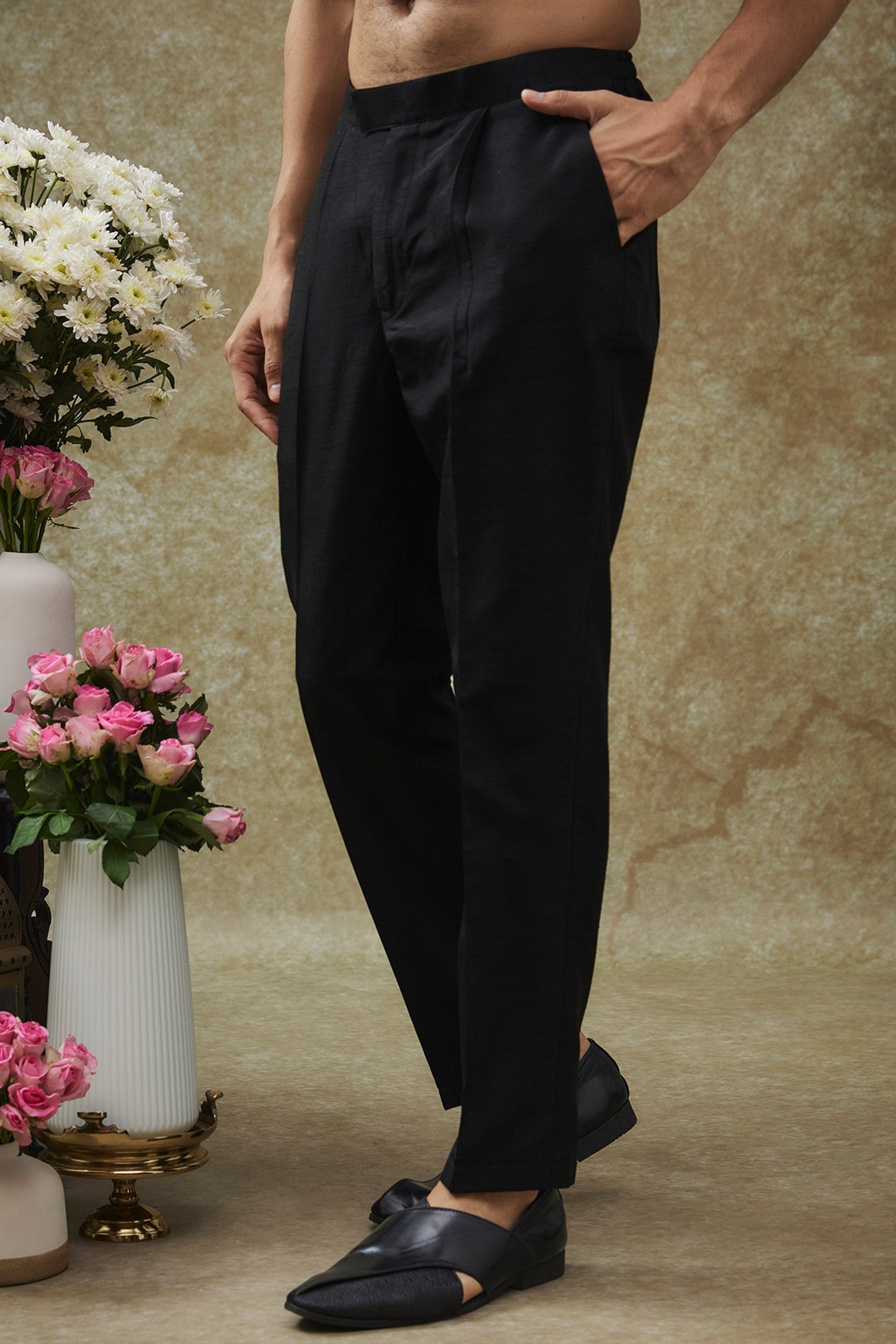 Black Splendid Silk Jacket Kurta Set