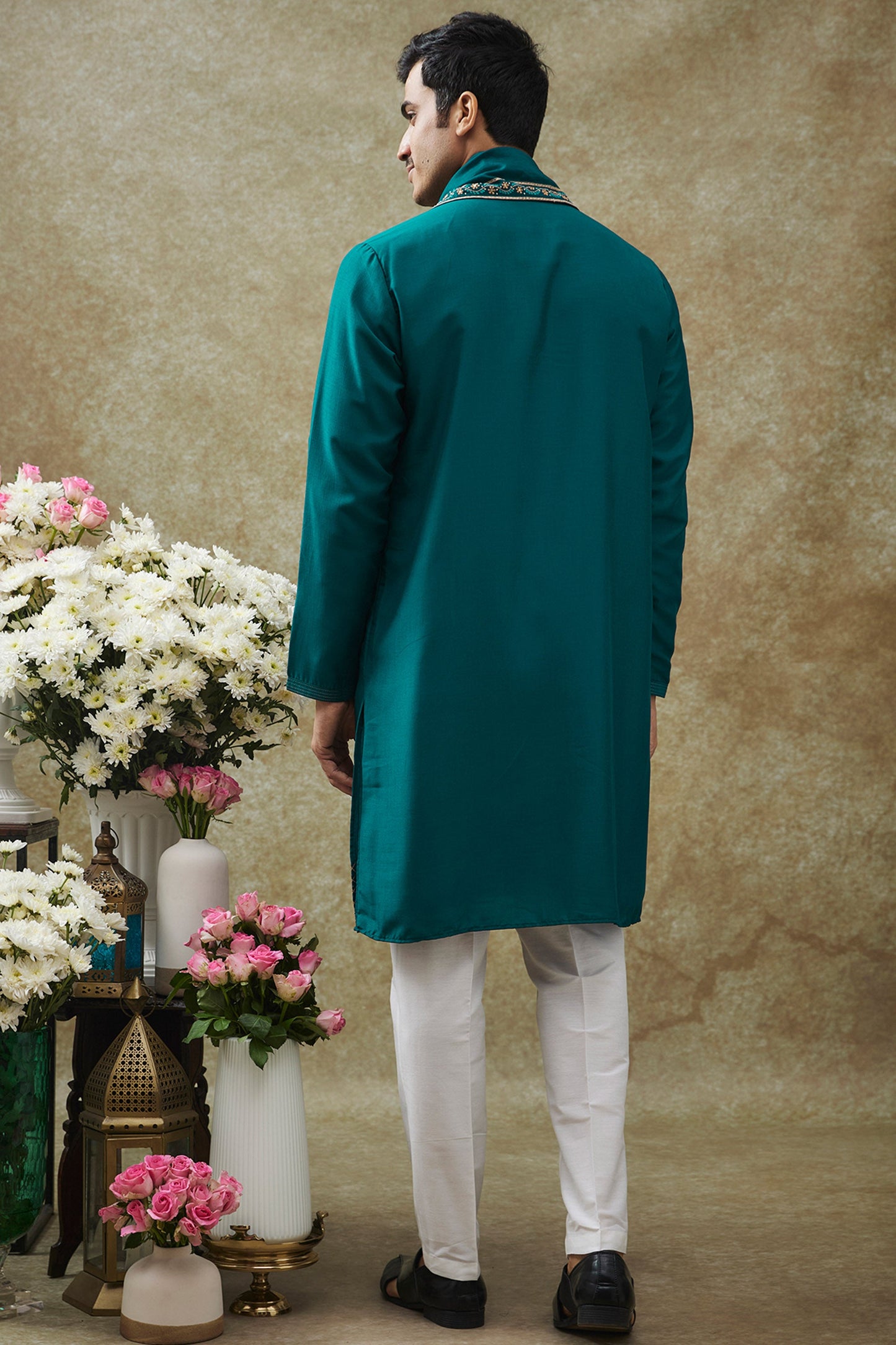 Cobalt Blue Splendid Silk Resham Kurta Pajama Set