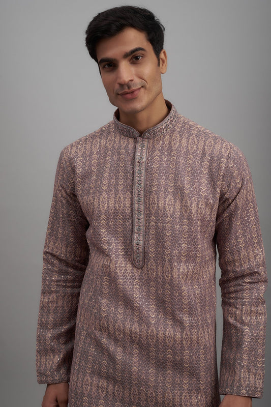 Lilac Georgette Printed & Embroidered Kurta Set