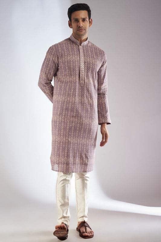 Lavender Georgette Embroidered Kurta Set