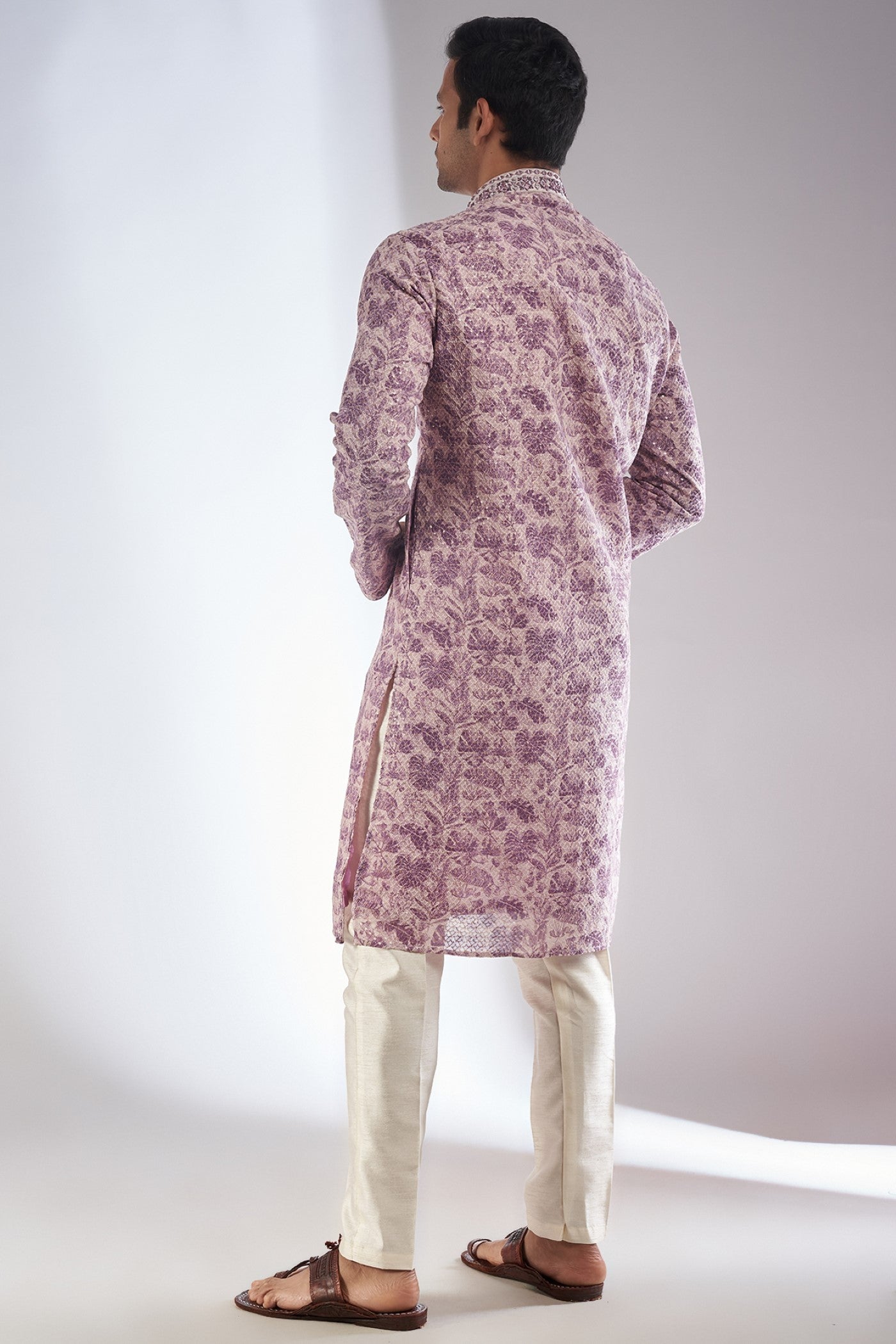 Purple Silk Printed & Embroidered Kurta Set