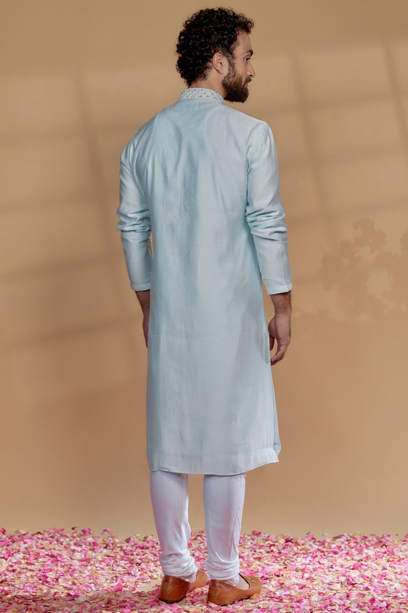 Powder Blue Silk Mirror Embroidered Kurta Set