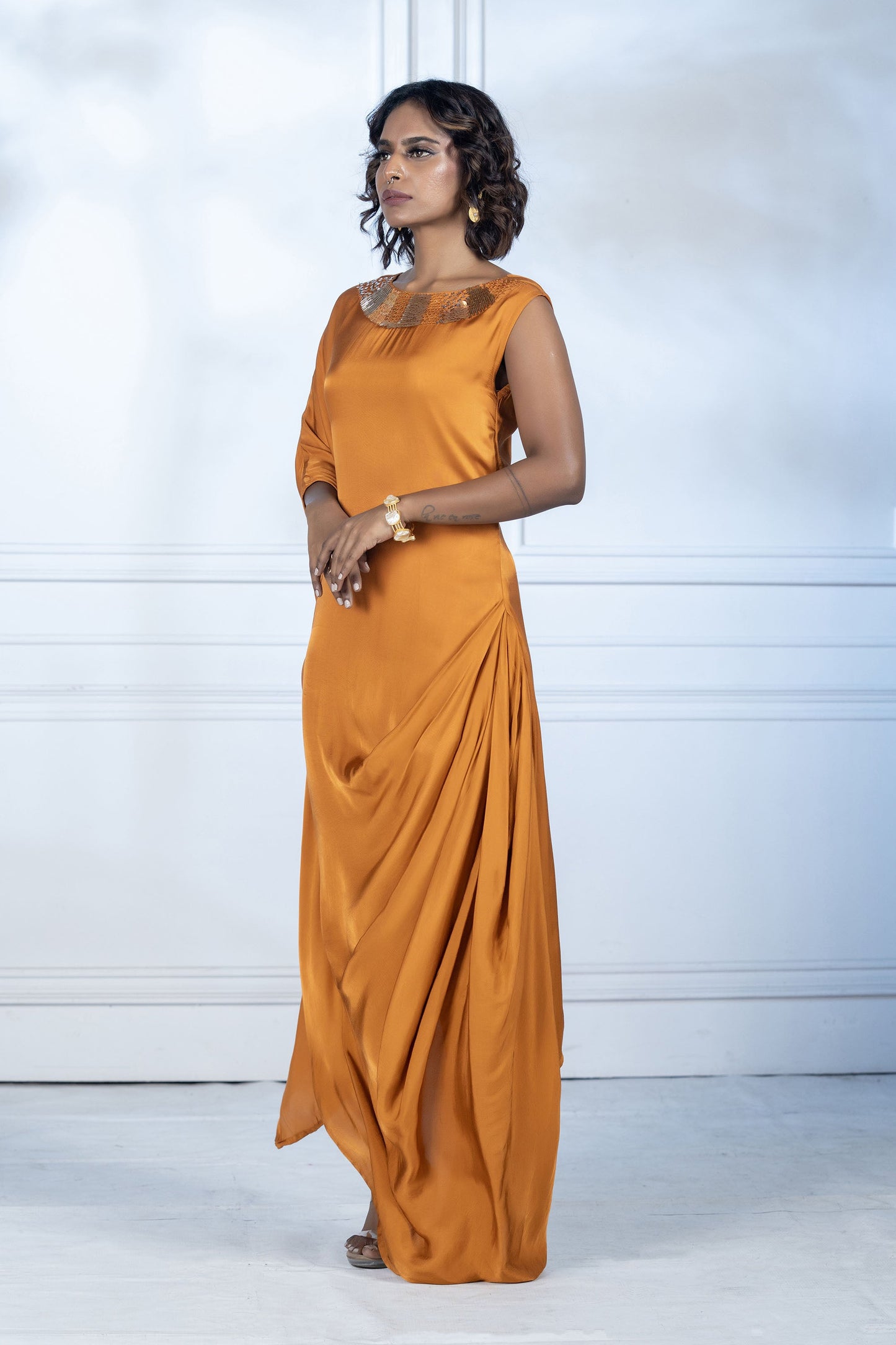 Rust Orange Gaji Silk Arabian Cowl Tunic