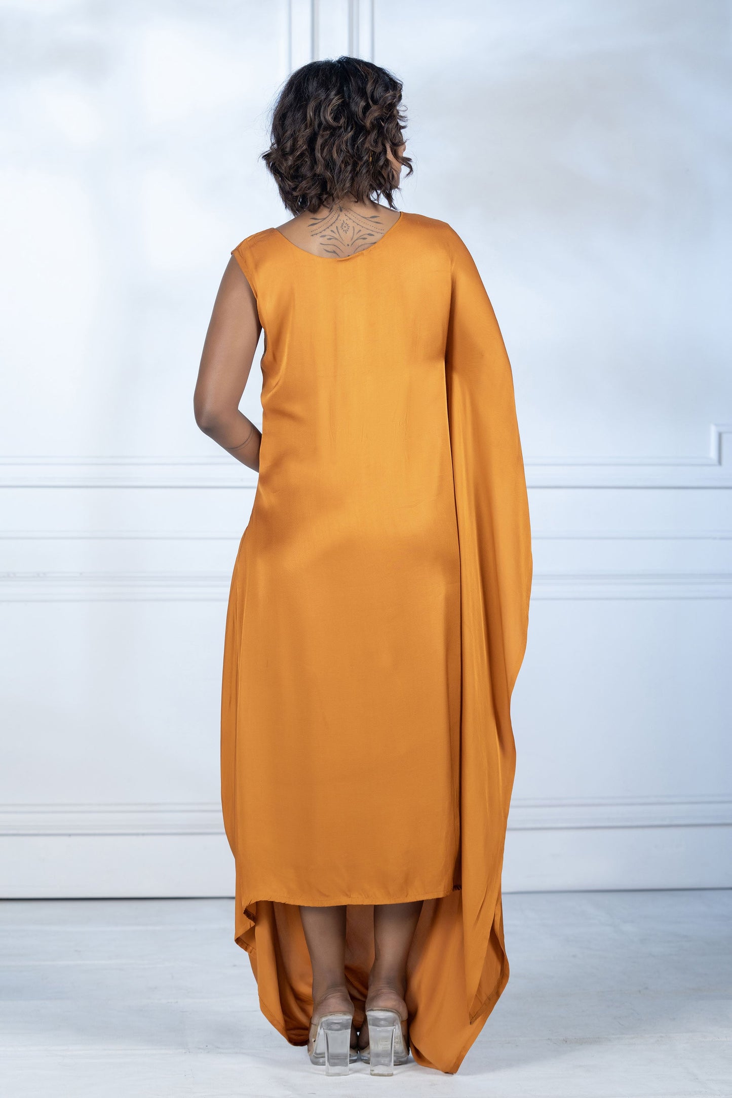 Rust Orange Gaji Silk Arabian Cowl Tunic