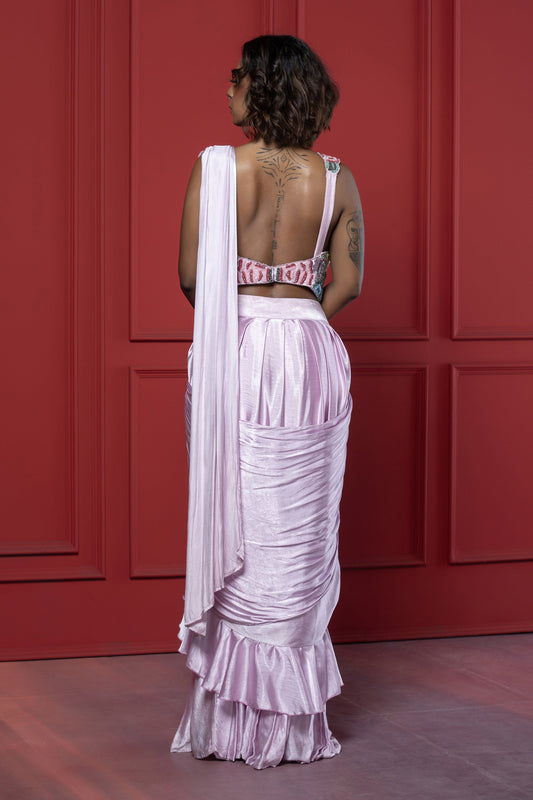 Lavender Gaji Silk 3D Floral Saree