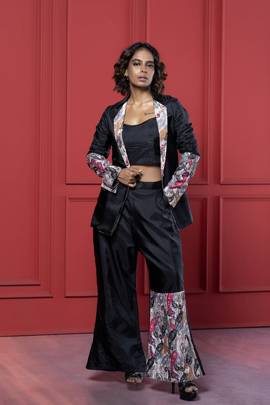 Black Patchwork Palazzo Set