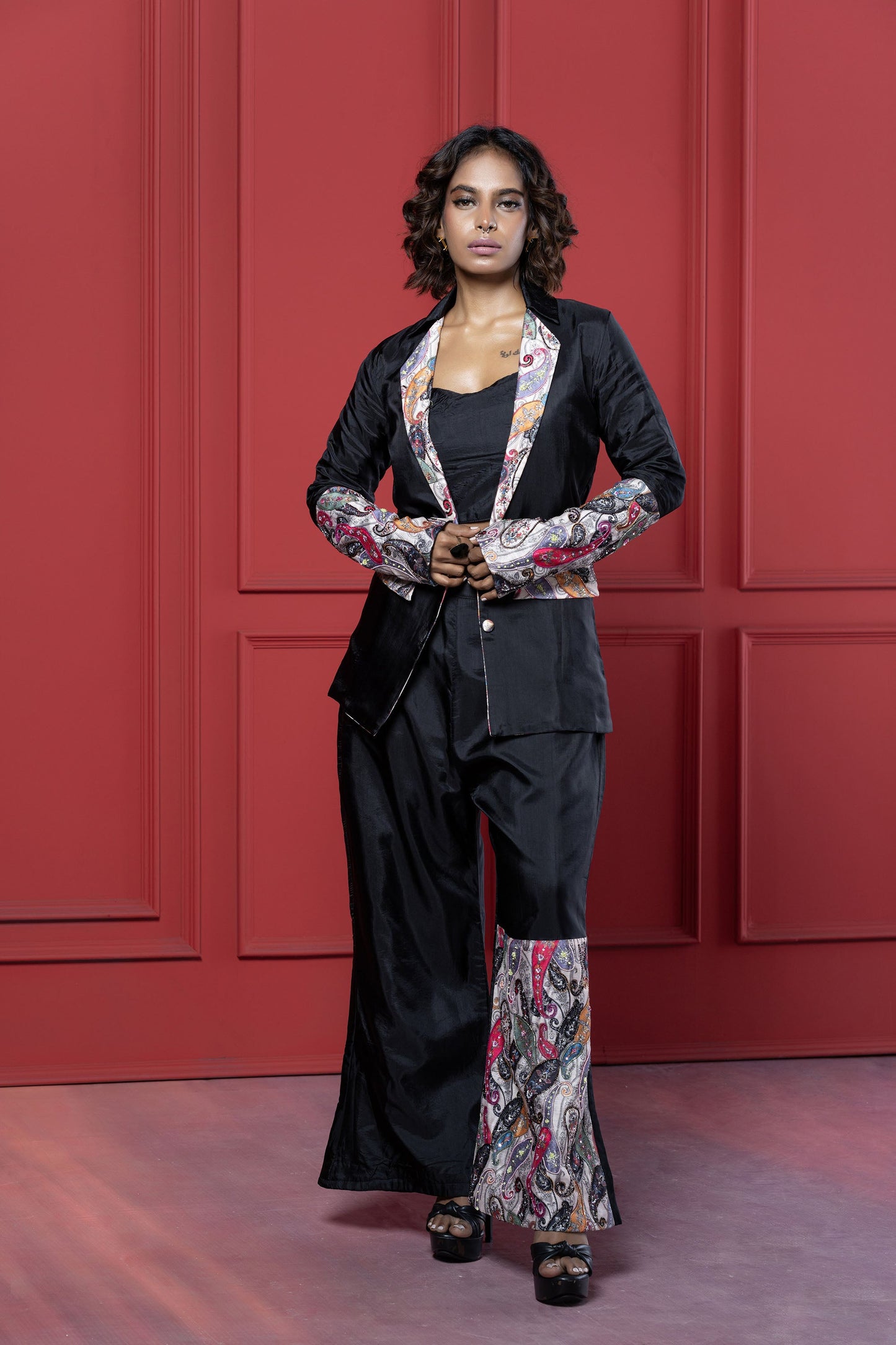 Black Patchwork Palazzo Set