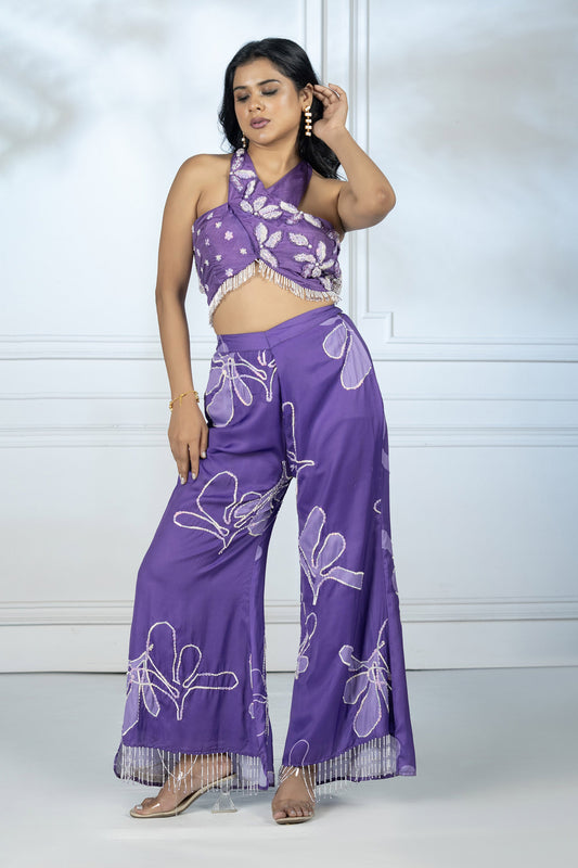 Violet Dola Silk Printed Indo western 2 Piece Set