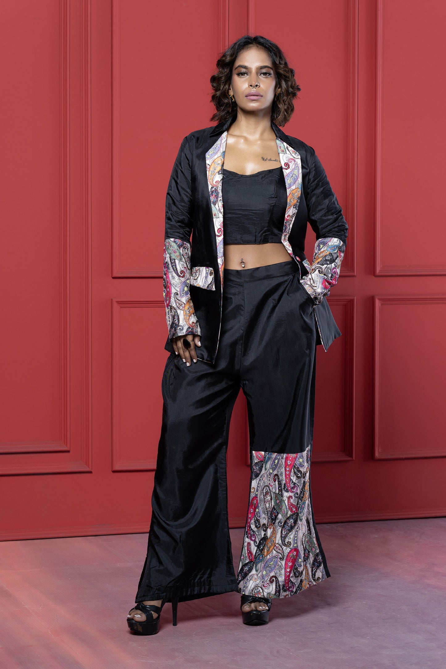 Black Patchwork Palazzo Set
