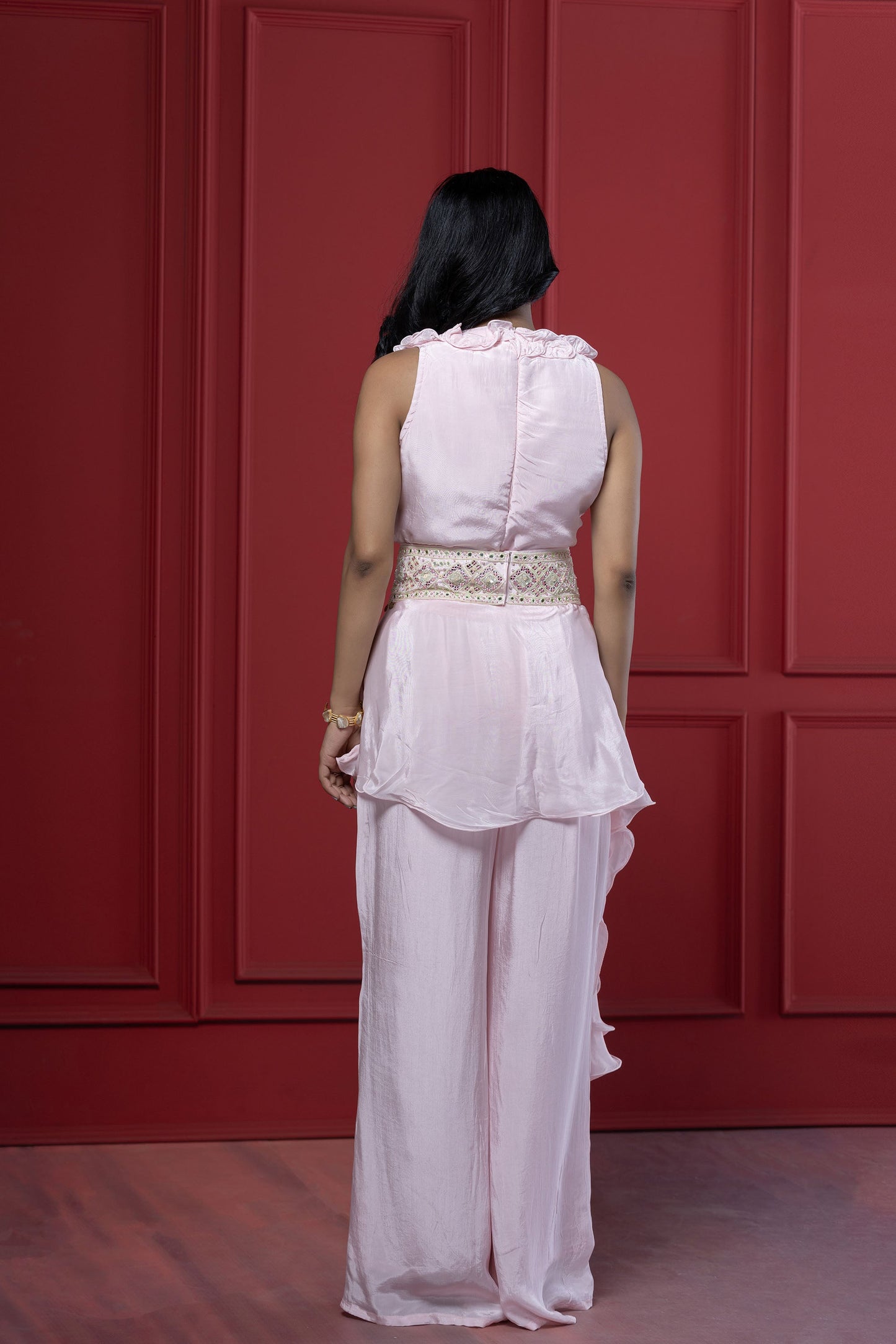 Baby Pink Indo Western Mirror & Shell's Palazzo Set