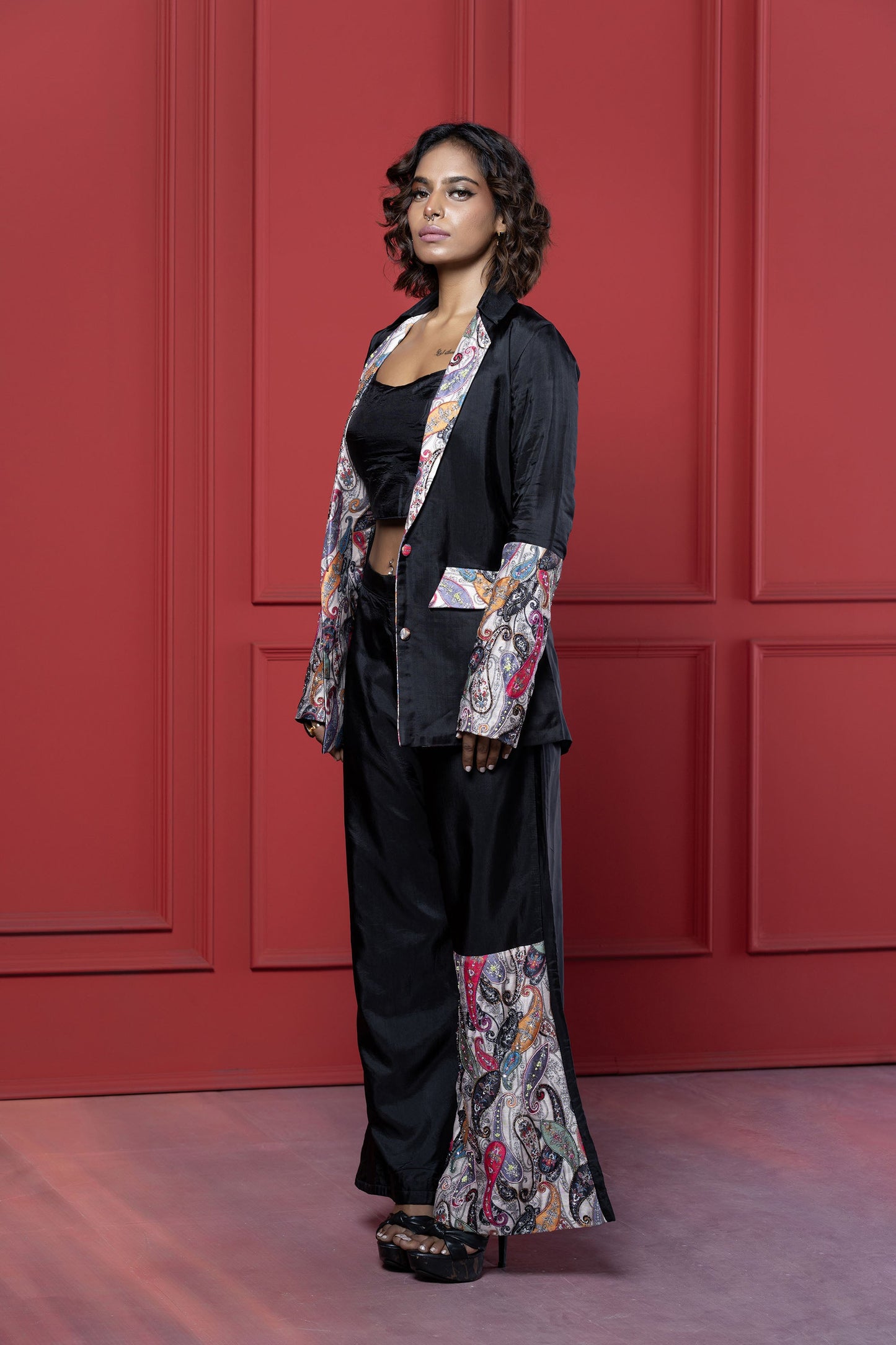 Black Patchwork Palazzo Set